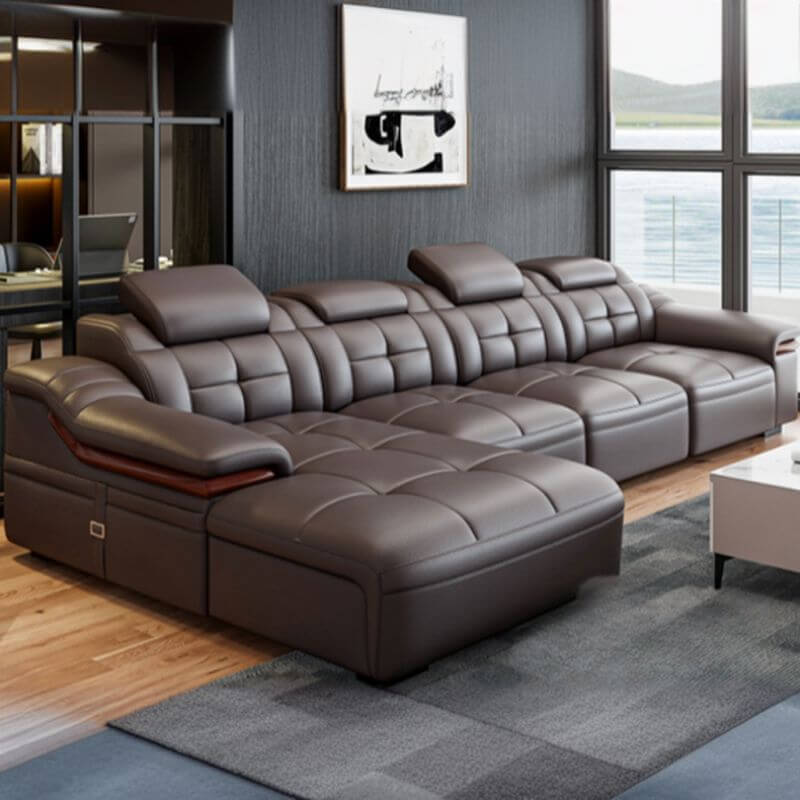 L-Shaped Faux Leather Sofa Chaise Set - Stain Resistant, 2/3-Piece Sectional with Square Arm & Left Chaise - Perfect for Living Room, Home Theater & Small Spaces