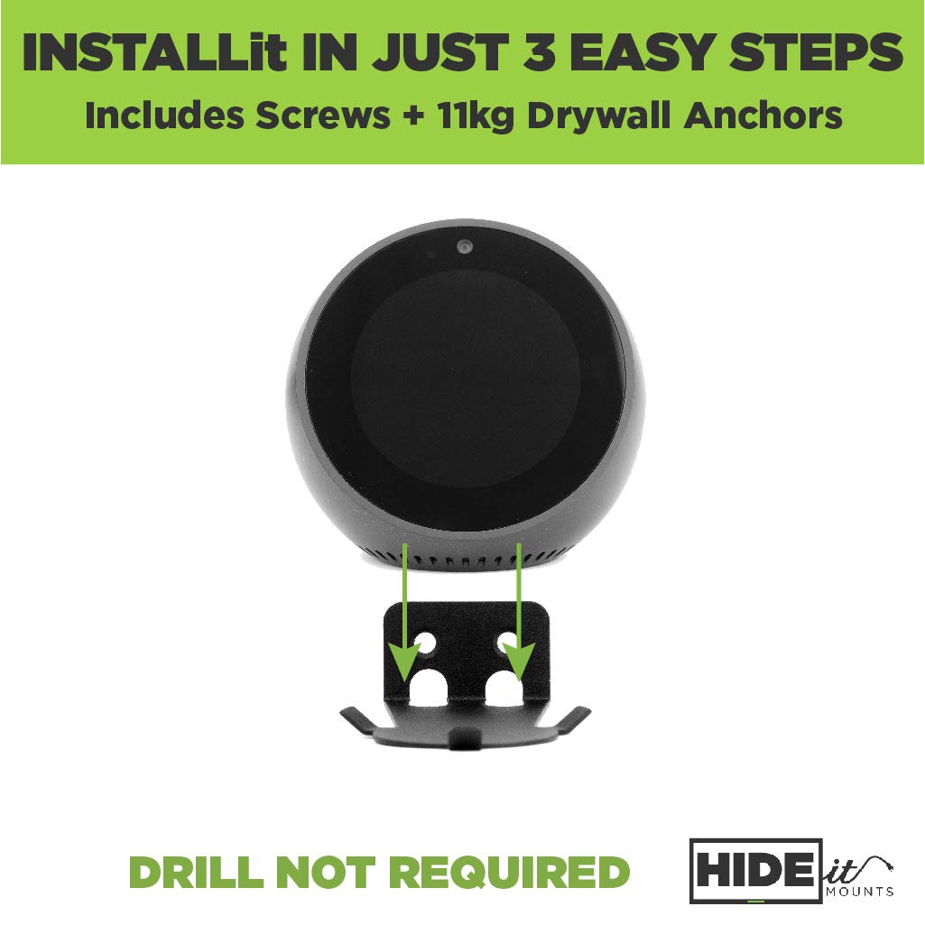 Hideit Mounts Wall Mount for Amazon Echo Spot - Black Steel Smart Speaker Holder | Made in USA | Perfect for Bedroom, Kitchen & Office Setup