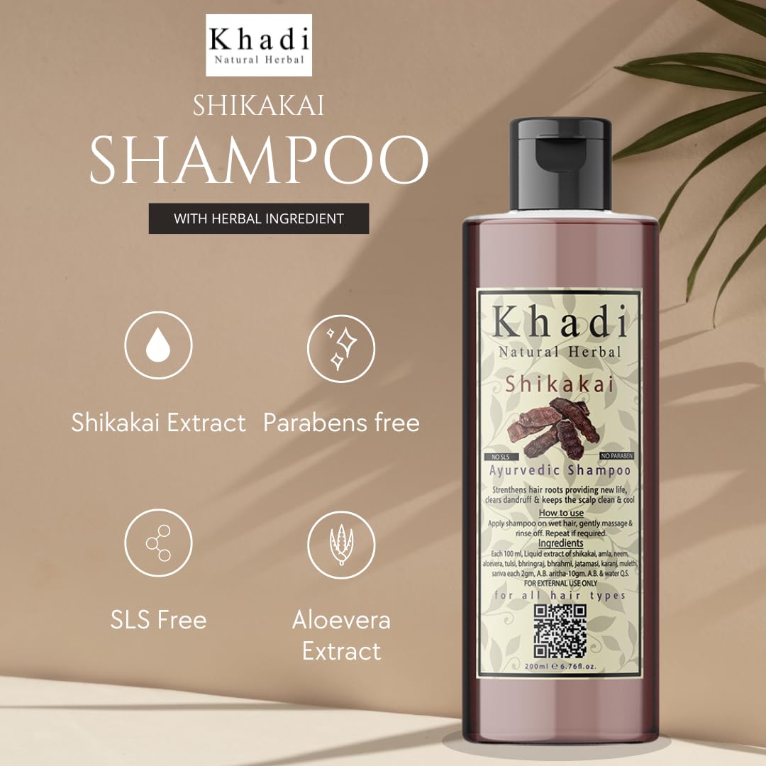 Khadi Natural Herbal Shikakai Shampoo 200ml - Ayurvedic Hair Care for Stronger, Healthier Hair - Perfect for Daily Use & Scalp Nourishment
