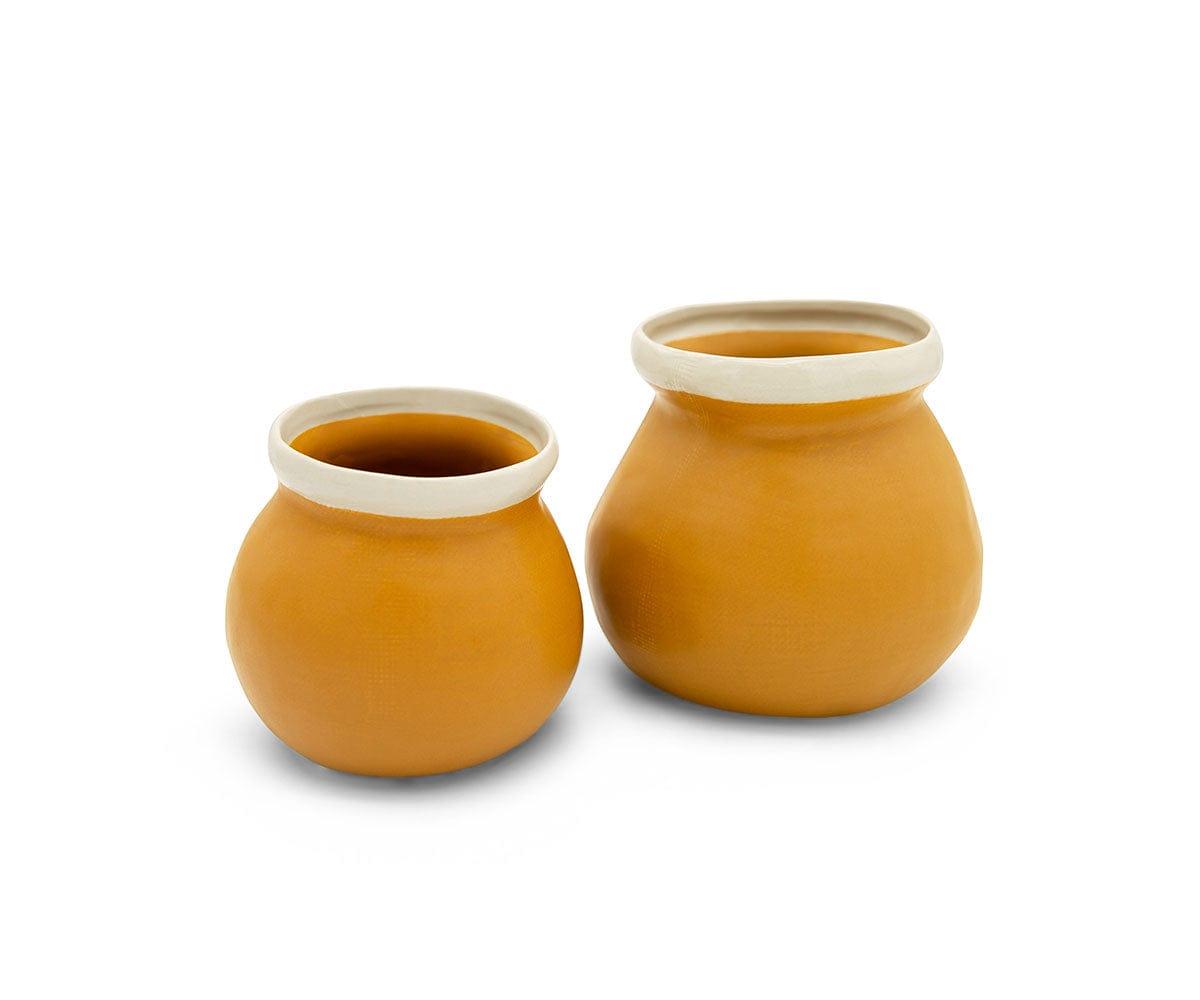 Premium Ceramic Halo Plant Pots - Mustard Yellow Flower Pots for Indoor Plants, Succulents & Home Decor | Perfect for Living Room, Office & Garden Decorations