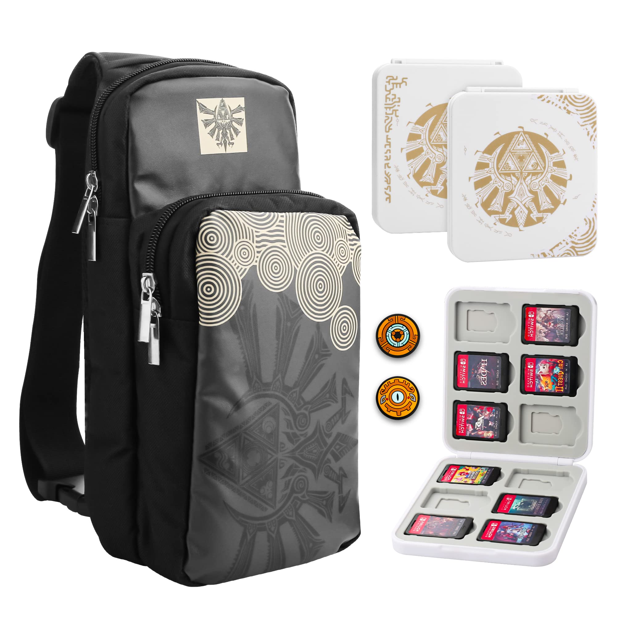 Zelda Switch Travel Bag with 12 Card Slots & Thumb Caps - Portable Crossbody Case for Gaming On-The-Go