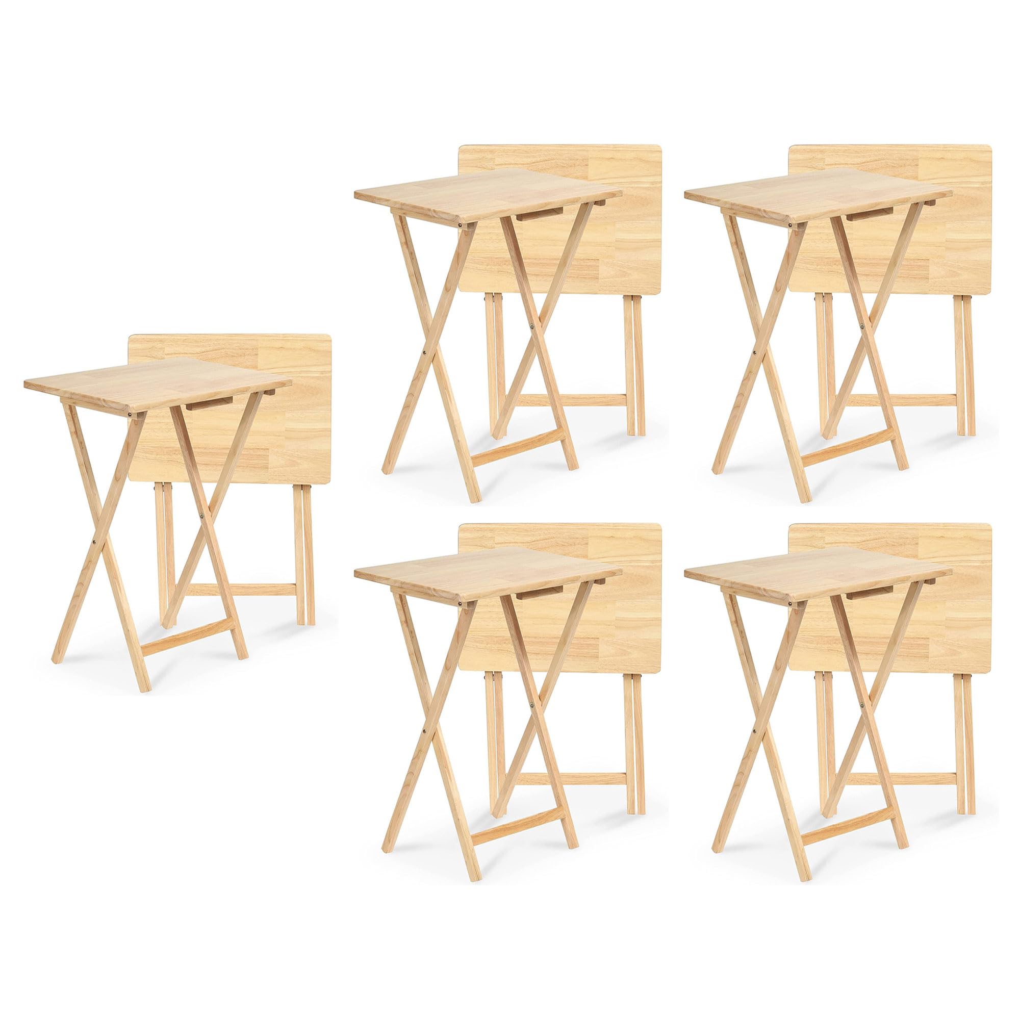 Premium Solid Wood Rectangular Folding TV Tray Table - 10-Piece Portable Snack Serving Set with Natural Finish | Perfect for Movie Nights, Gaming Snacks & Bedroom Breakfast in Bed