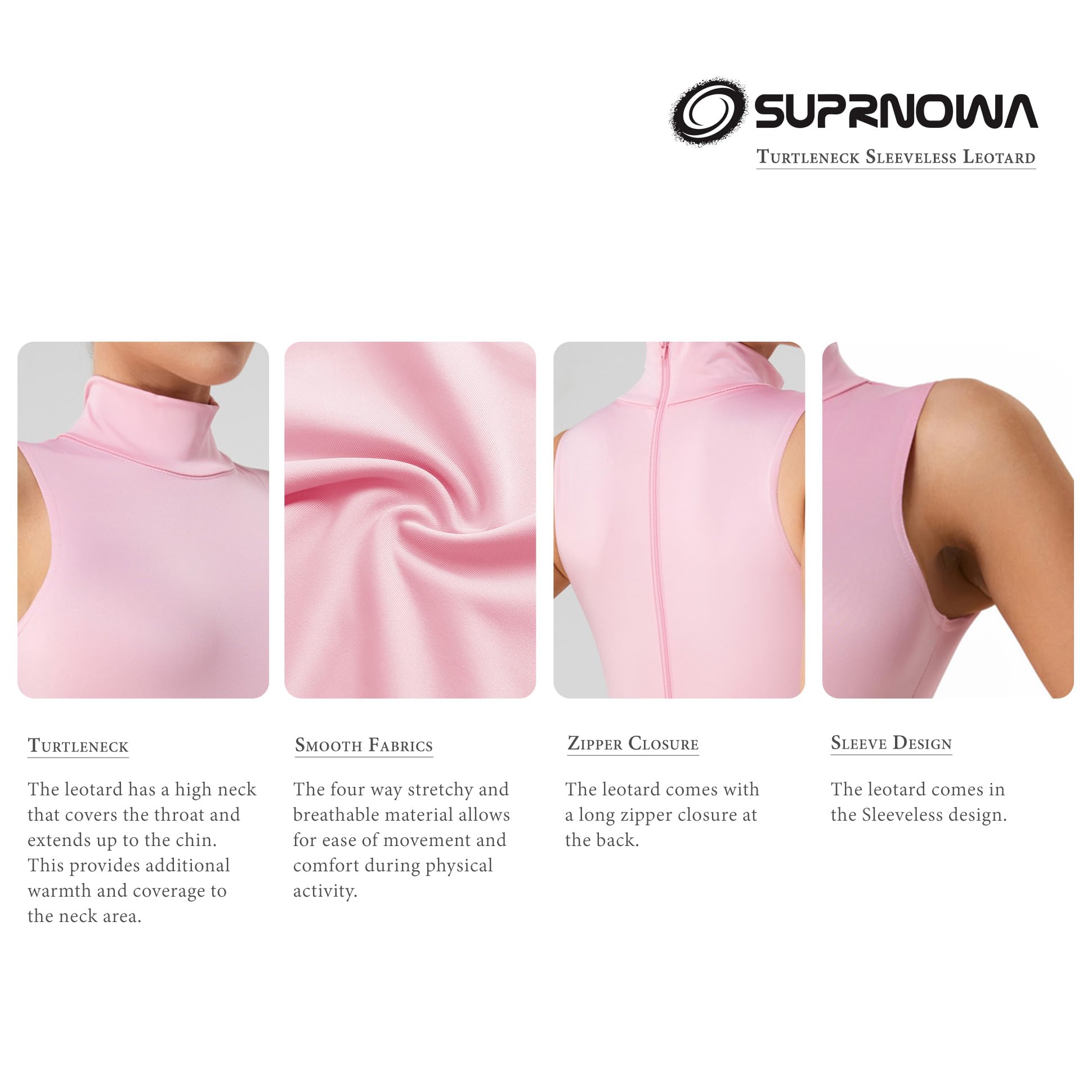 SUPRNOWA Women's Long Sleeve Turtleneck Leotard - Spandex Dance Bodysuit for Ballet, Yoga & Workout - Stretchy Fitness Outfit for Gymnastics & Dance Practice