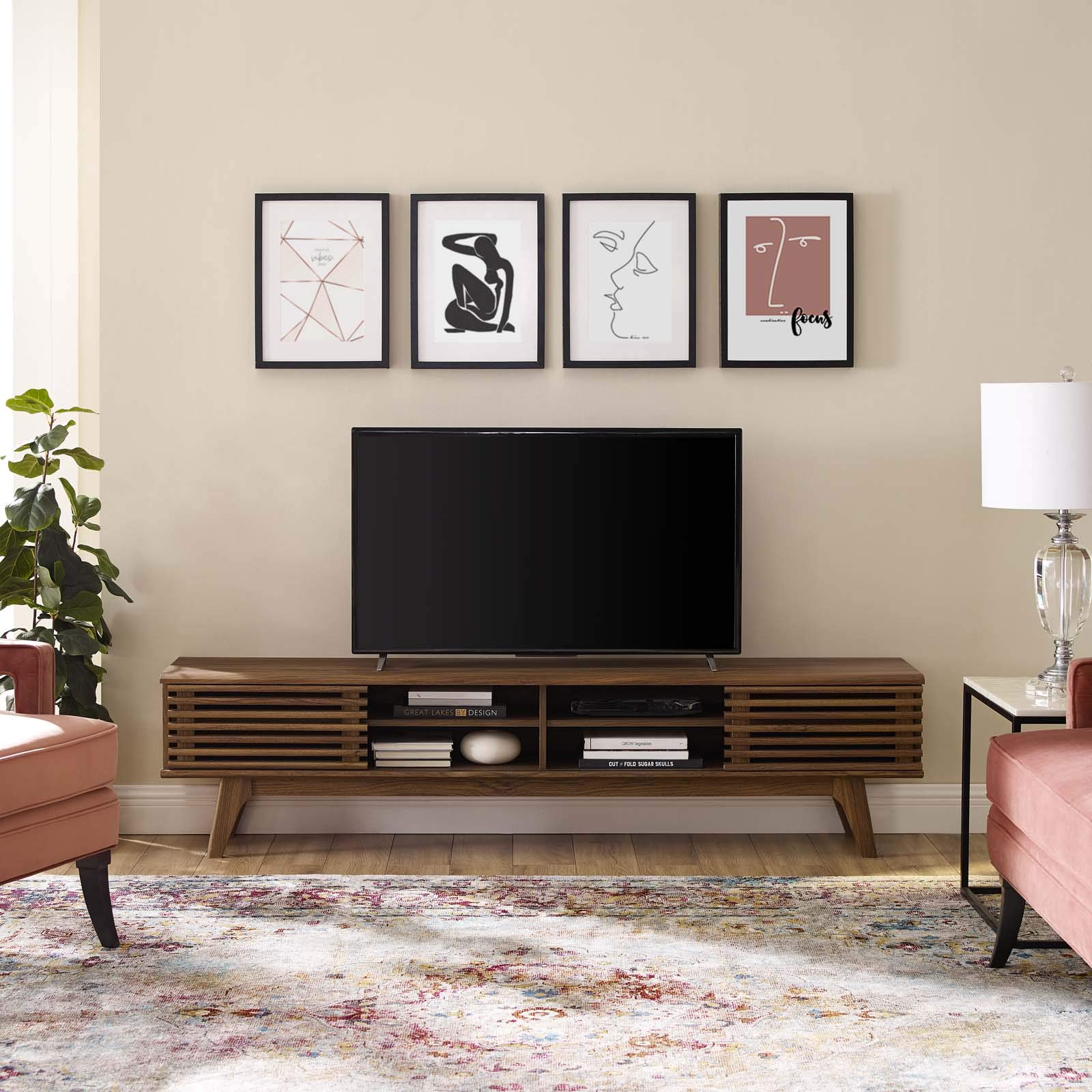 Modern Contemporary TV Stand Console Table - Solid Wood Media Entertainment Center for Living Room, Lounge, Club & Lobby - Natural Brown Finish - Perfect for Home Theater & Office Decor