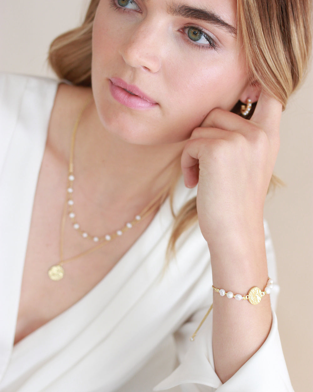 Parker Pearl & Coin Adjustable Bracelet for Women - Elegant Beaded Jewelry Gift for Birthday, Anniversary & Special Occasions