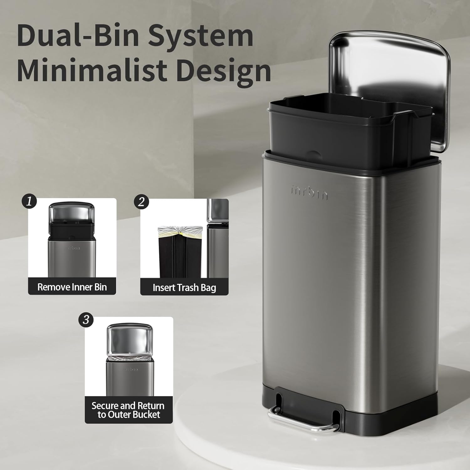 Stainless Steel Kitchen Trash Can 30L / 8gal, Eclipse Grey - Durable & Odor-Proof Garbage Bin for Home, Office, Restaurant Use