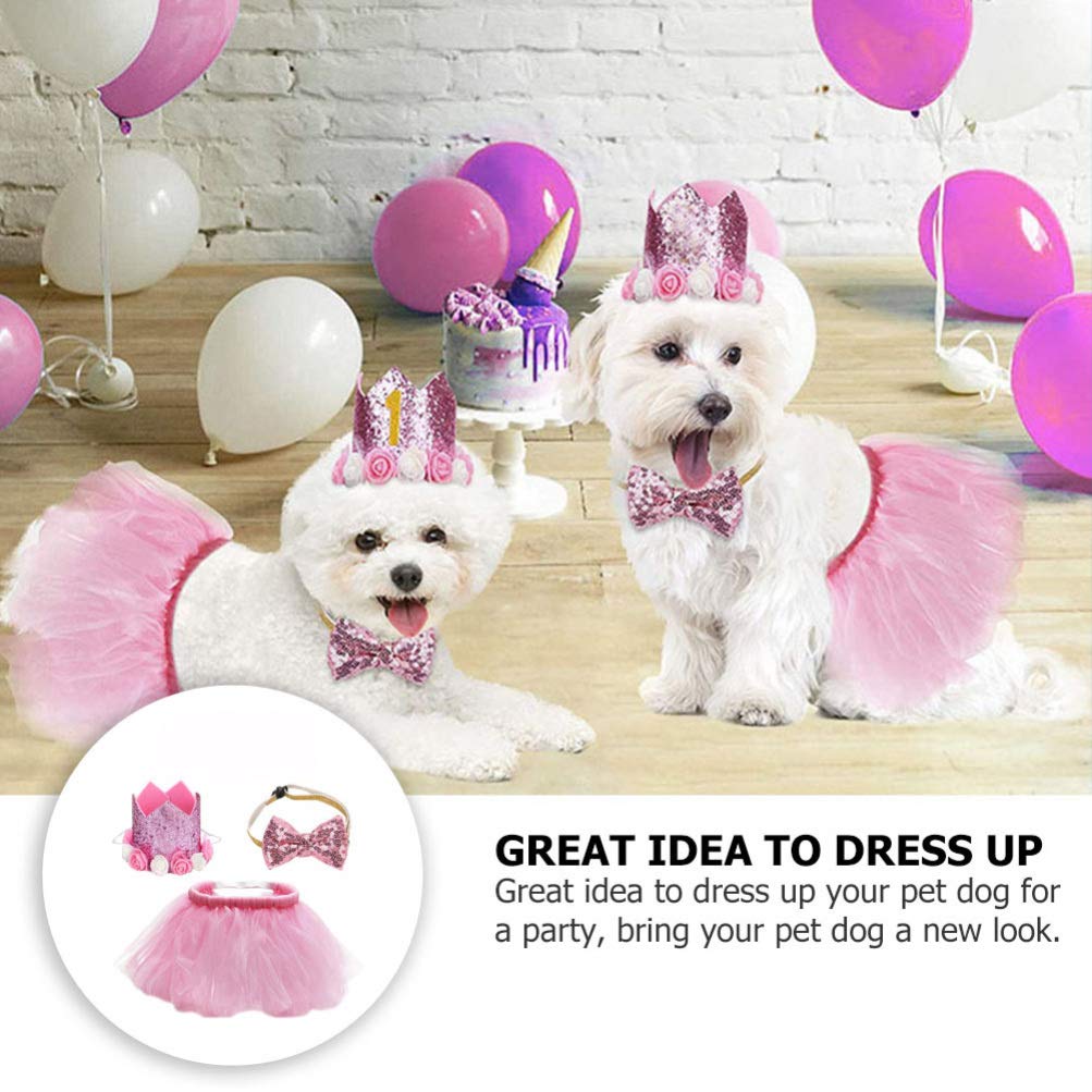 1 Set Pink Pet Mesh Tutu Dress & Hat for Medium Dogs - Birthday Party Outfit for Girl Dogs & Cats - Shimmery Skirt with Bow Tie - Perfect for Birthday Celebrations, Photo Shoots & Special Occasions
