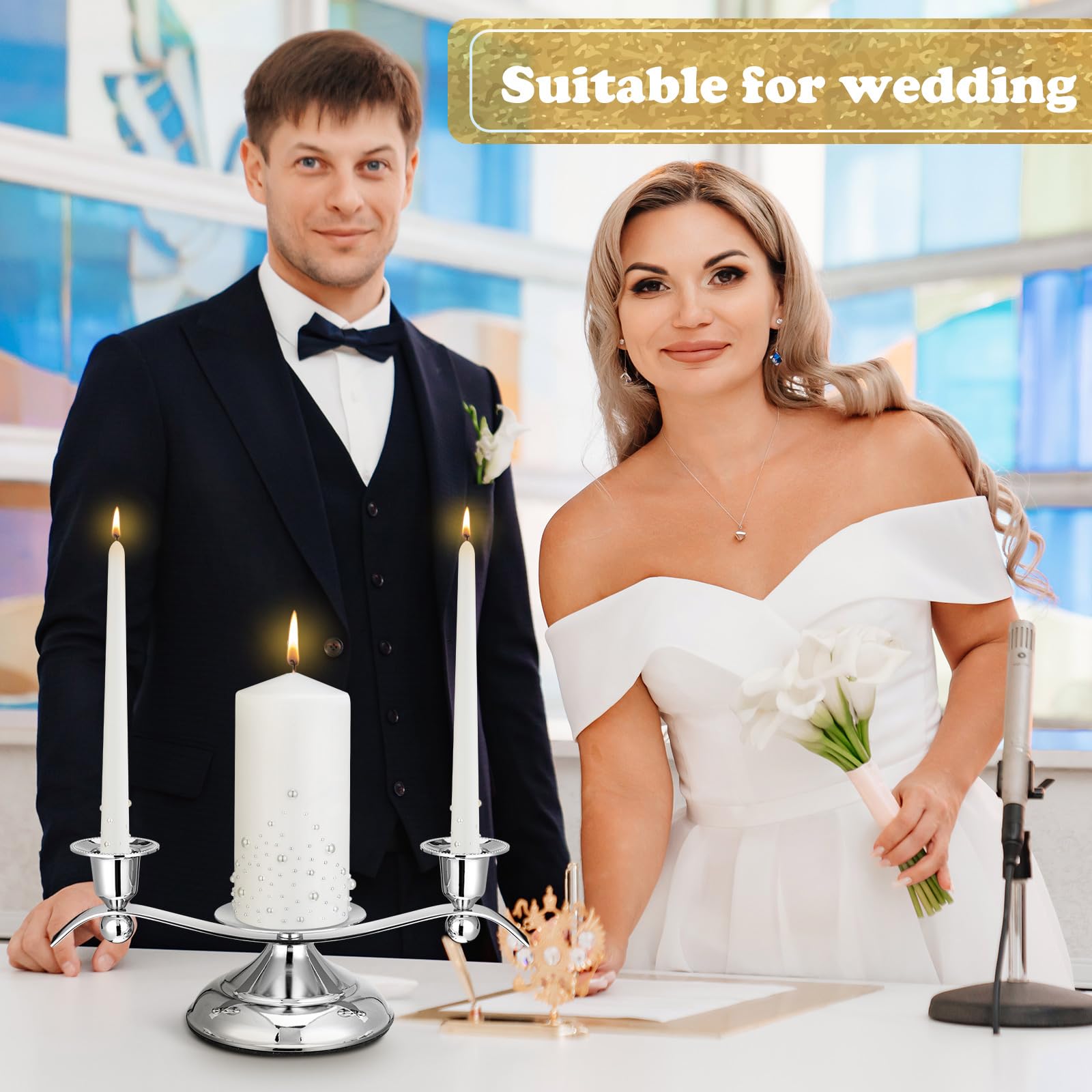 Irenare Unity Candles with Glass Holder - Pearl White Wedding Ceremony Candles for Church, Formal Events & Home Decor - Perfect for Wedding Vows, Anniversary Celebrations and Romantic Ambiance