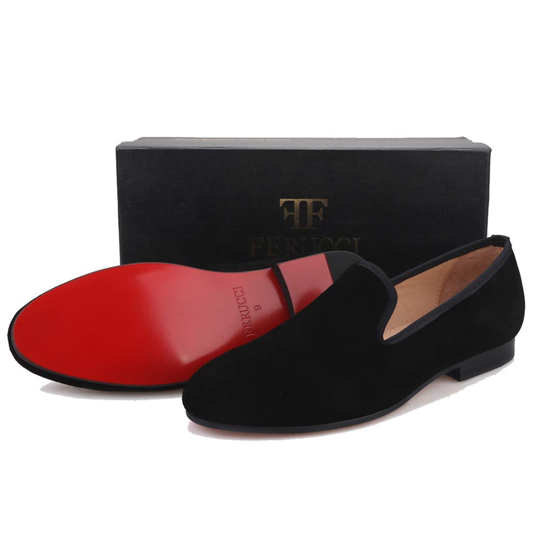 FERUCCI Men's Black Suede Loafers - Comfortable Slip-On Dress Shoes for Wedding, Prom, Office & Casual Wear