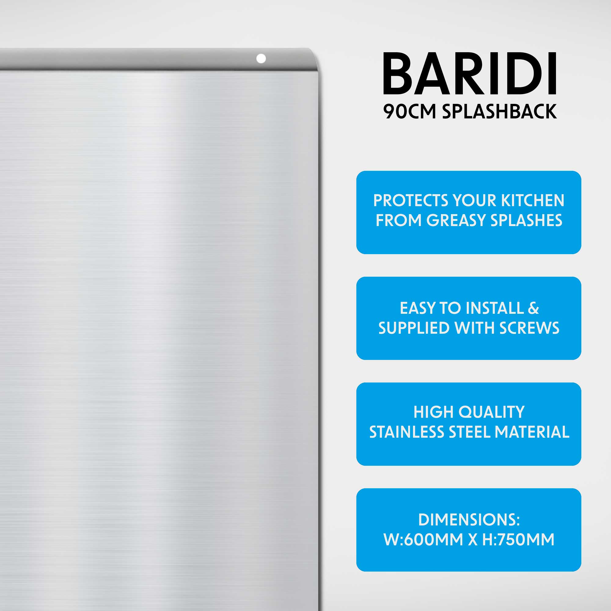 Baridi 90cm Stainless Steel Splashback for Cooker Hoods & Range Hoods - Heat & Grease Resistant Kitchen Backsplash for Modern Homes | Perfect for Kitchen Remodeling & Protection