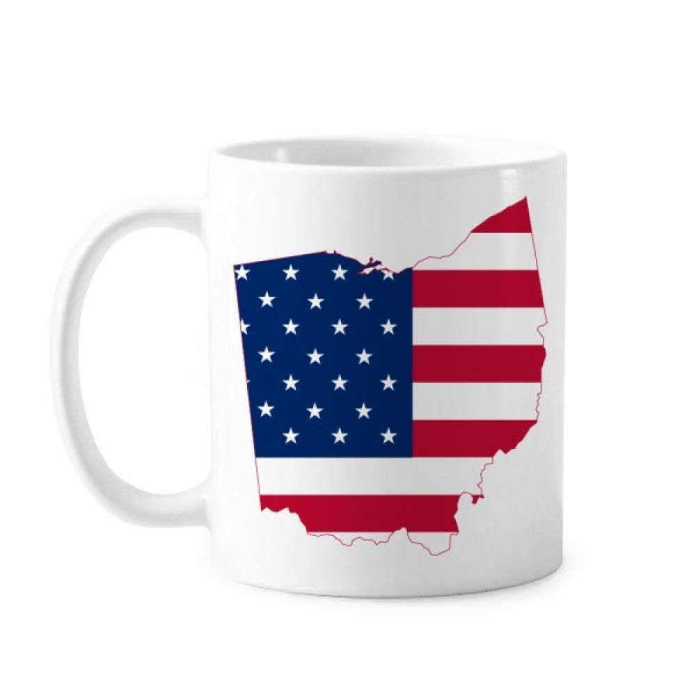 Ohio USA Map Stars and Stripes Flag Shaped Ceramic Coffee Mug - Perfect for Home, Office, or Patriotic Gift Giving