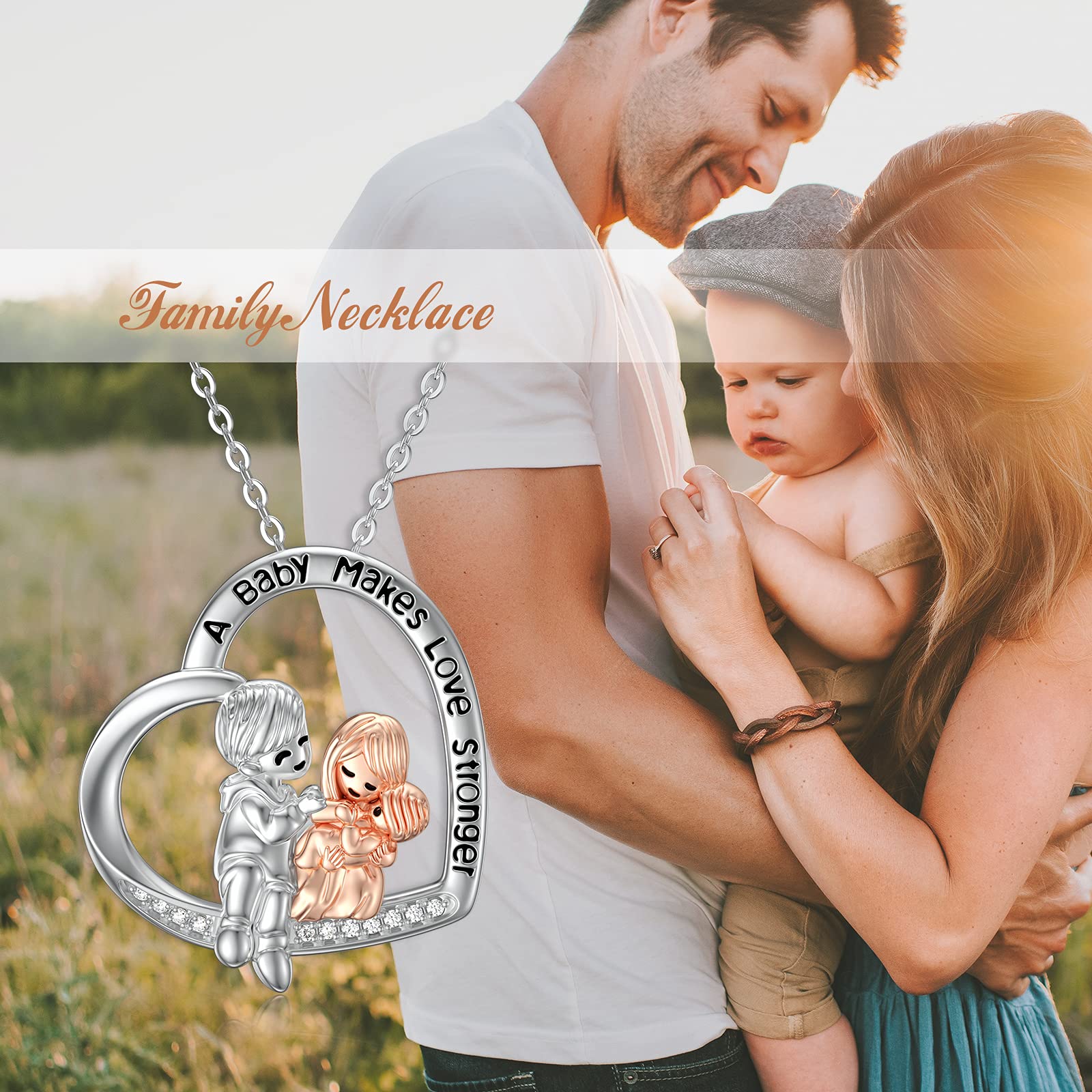 New Mom Gift - Sterling Silver Heart Pendant Necklace for New Parents | Thoughtful Present for Baby Shower, Mother's Day & Birth Announcement | Elegant Family Jewelry for New Moms & Dads