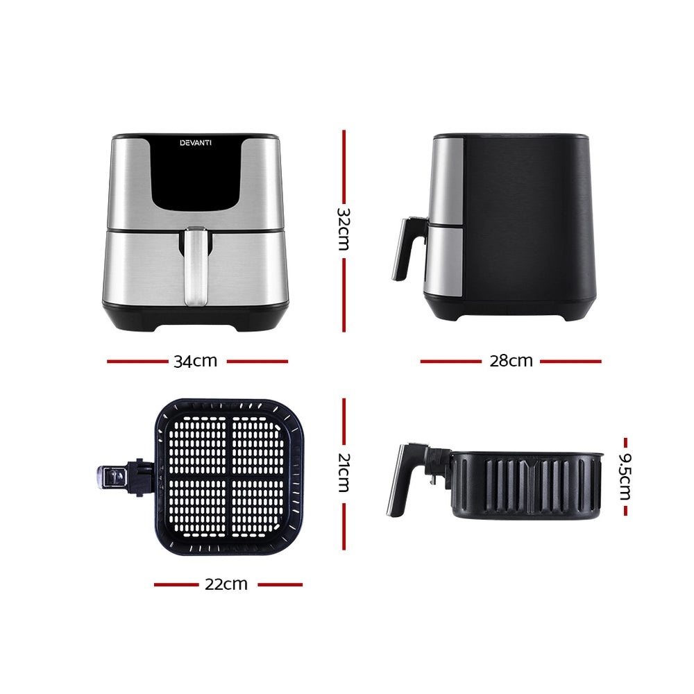 Devanti 7L LCD Air Fryer - Oil Free Healthy Cooking, Digital Touch Control for Fries, Chicken, Vegetables | Perfect for Home Kitchen & Healthy Lifestyle
