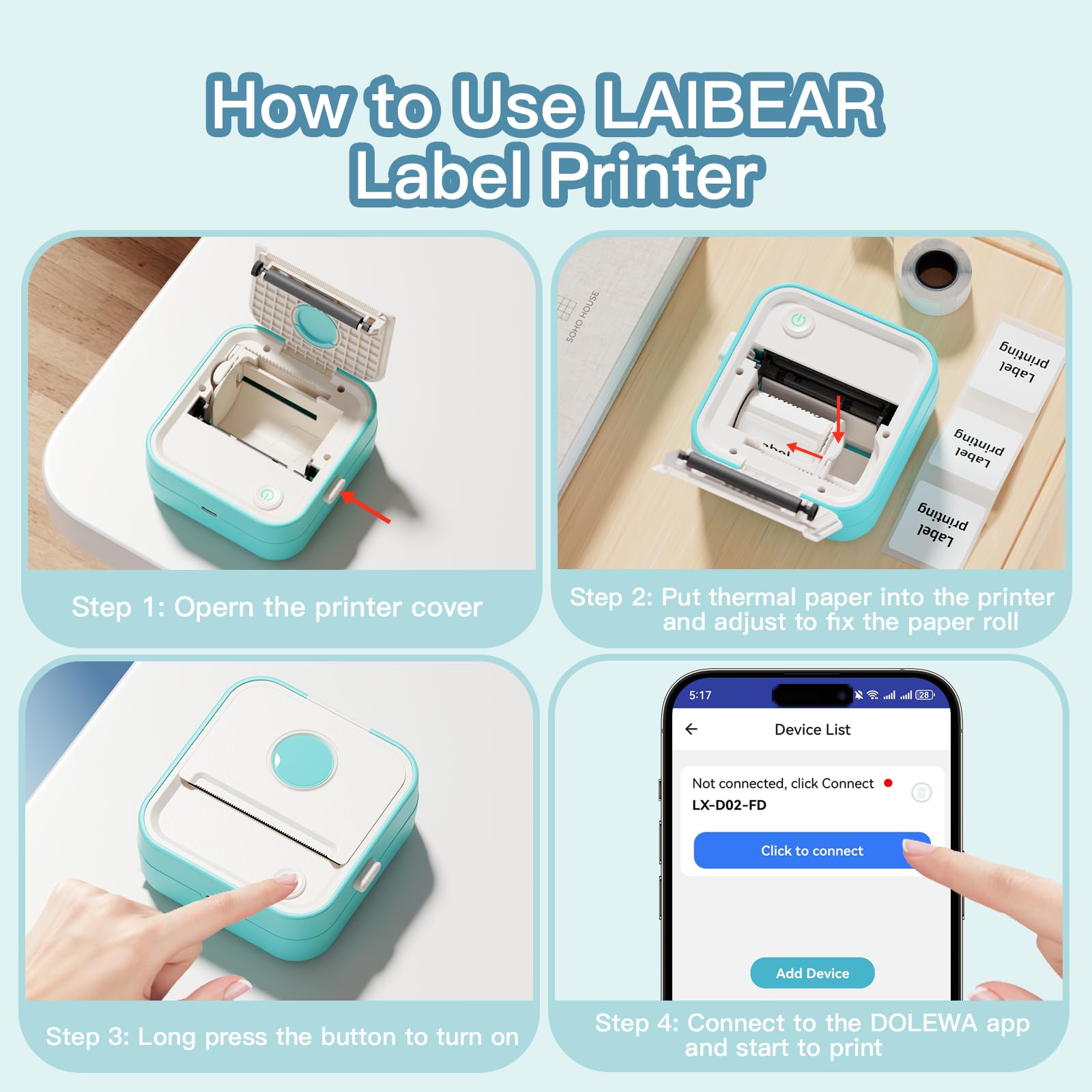 Portable Label Maker Machine with Tape - Mini Thermal Label Printer for iOS & Android | Sticker Maker for School, Home & Office Organization | Perfect for Photos, Notes & DIY Projects