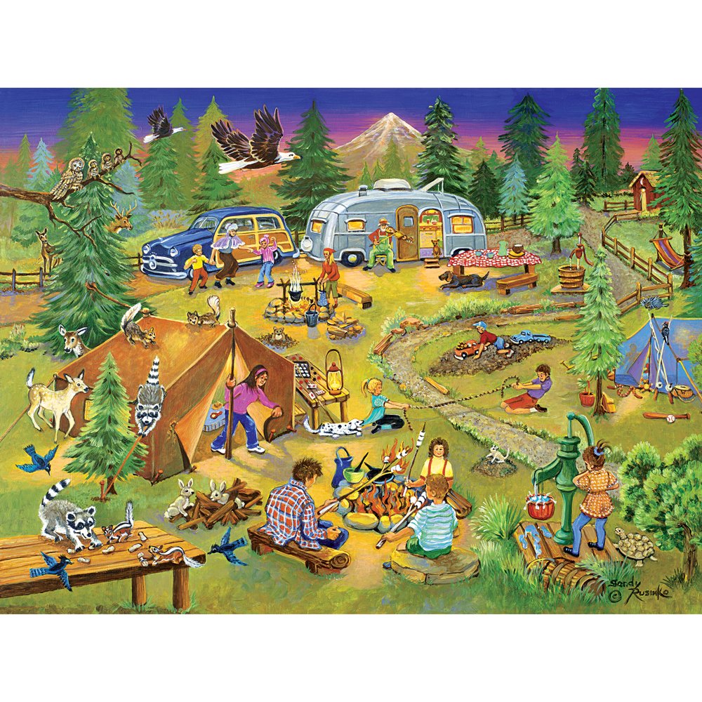 500 Piece Jigsaw Puzzle for Adults - 'Camping with Grandma and Gramps' by Sandy Rusinko, Large 18