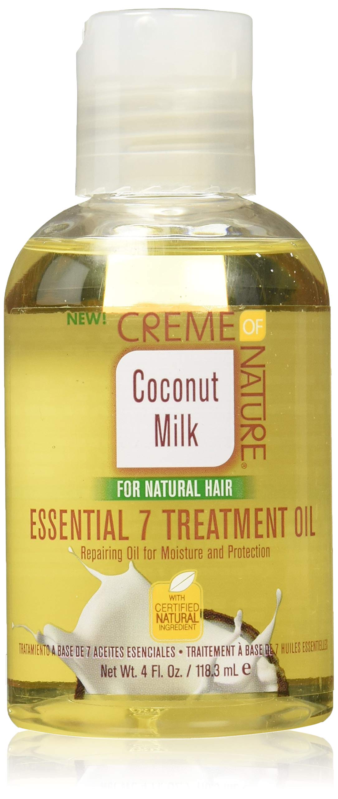Creme of Nature Coconut Milk Essential 7 Hair Treatment Oil - 4 oz (118ml) - Deep Conditioning for Dry, Damaged Hair - Perfect for Daily Moisturizing & Styling