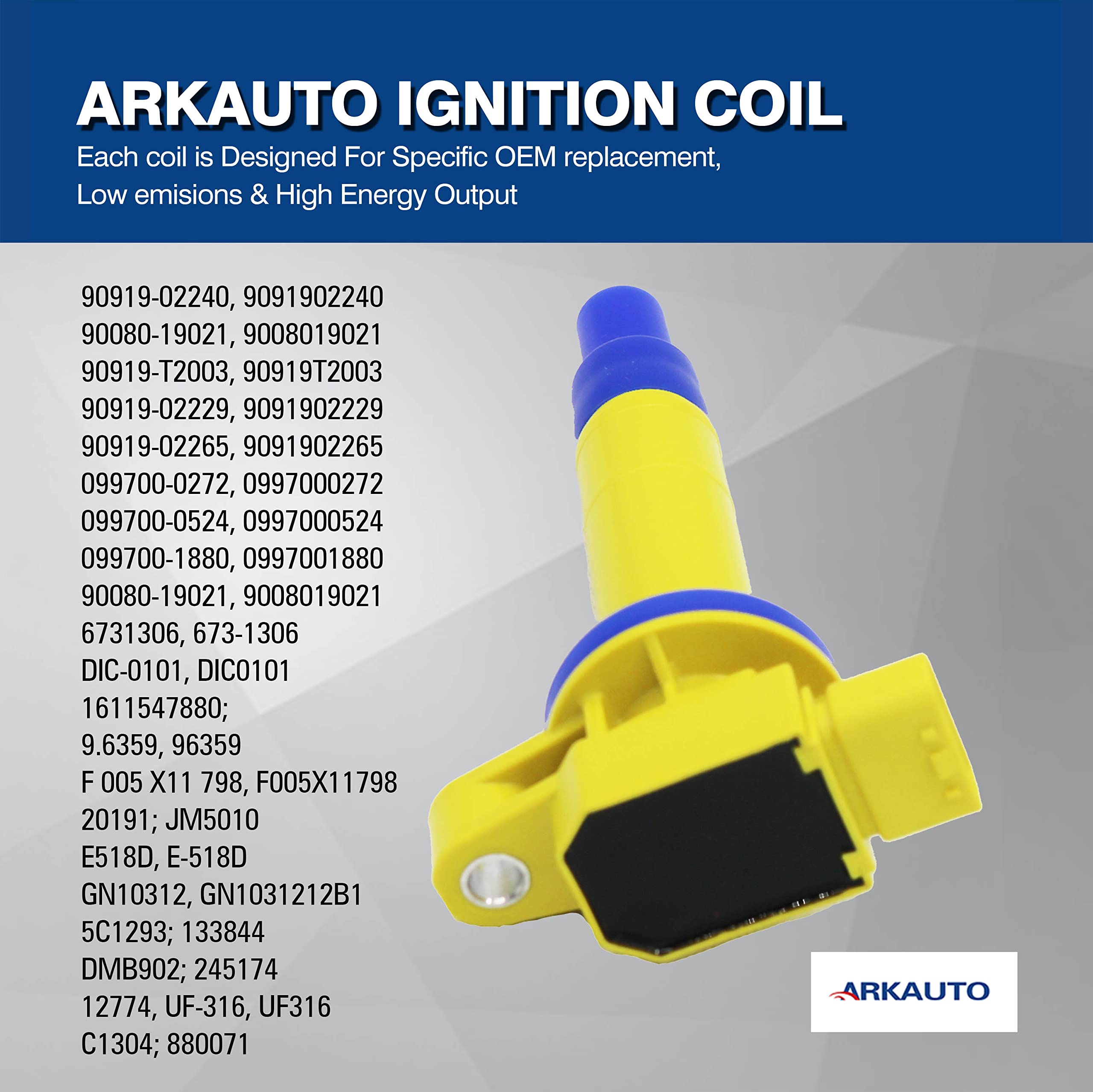 ARKAUTO 4PCS High Performance Ignition Coil UF316 - Compatible with Scion xA, xB, Toyota Echo, Prius, Yaris 1.3L 1.5L L4 1NZ 2NZ Engines - Replacement for 9091902265, 9091902240, 9008019021 - Improve Engine Power & Fuel Efficiency for Daily Commuting & City Driving