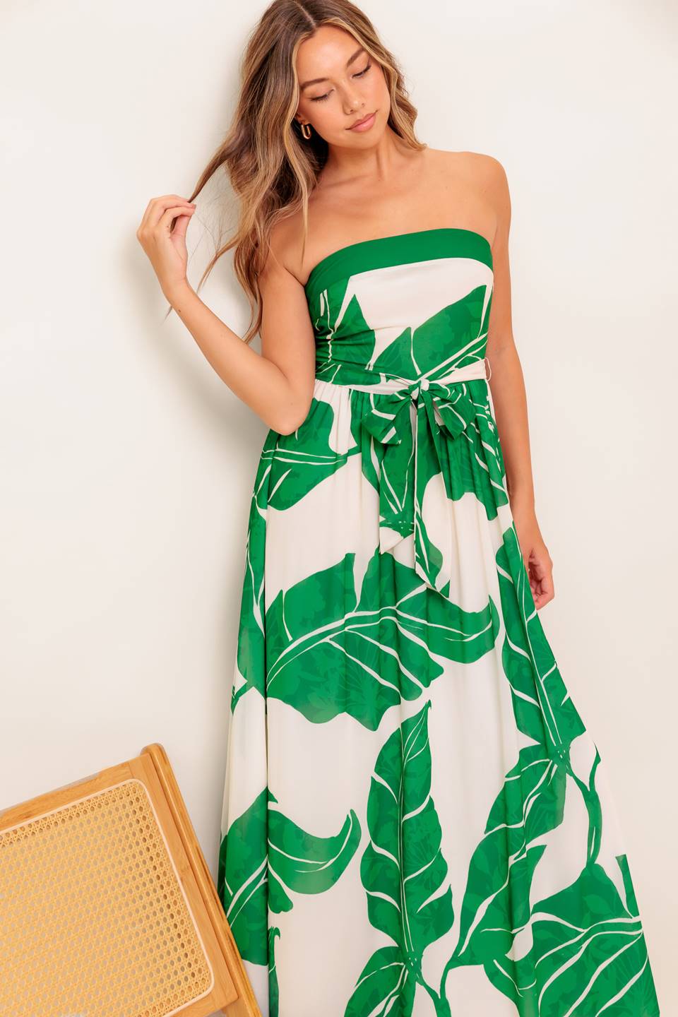 BALI BREEZE Tropical Leaf Print Maxi Dress - Women's Flowy Summer Beach Dress for Vacation, Party & Boho Style