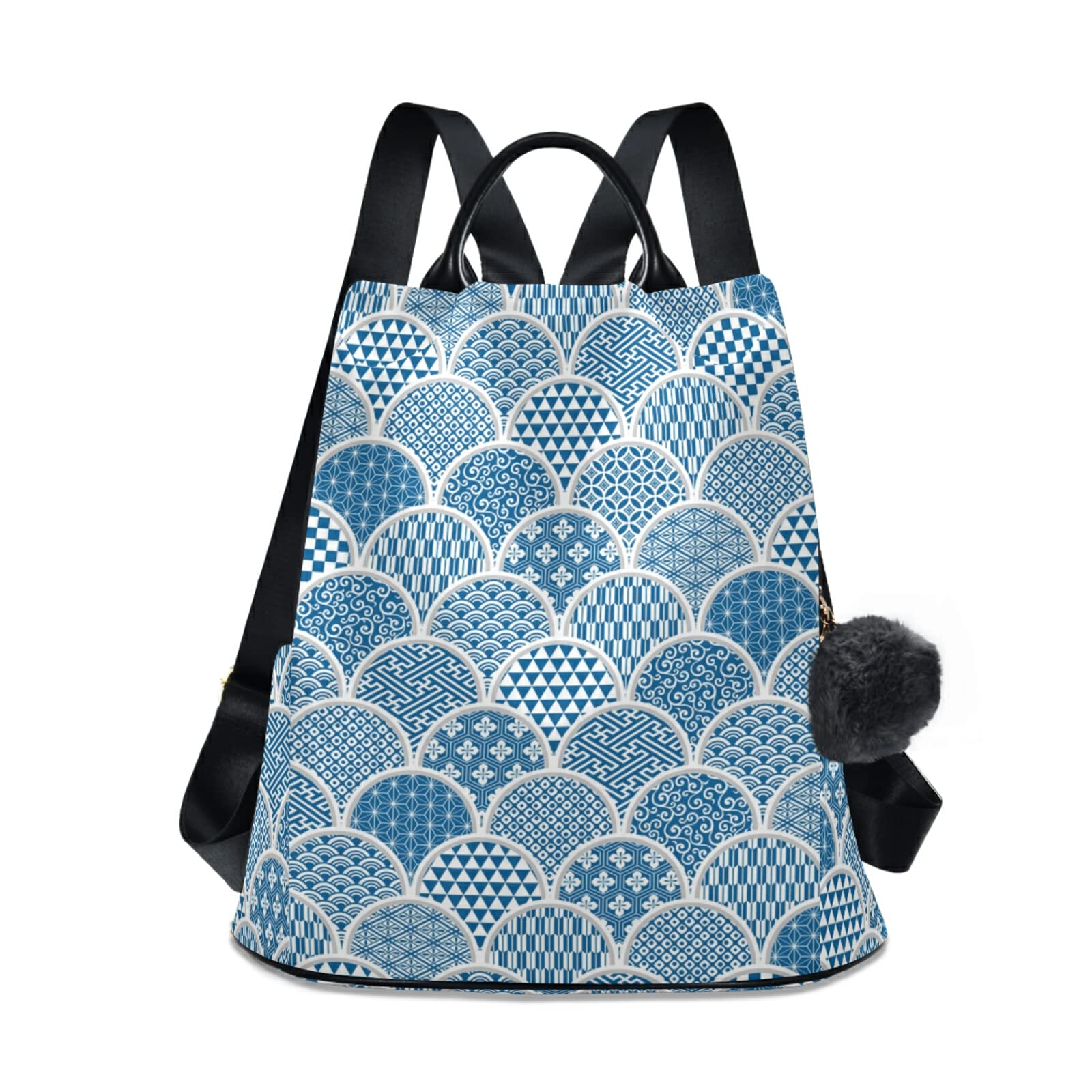 Vintage Japanese Blue Anti-Theft Backpack Purse for Women - Fashion Travel Shoulder Bag, College School Daypack, Medium Size - Perfect for Commuting, Campus Life & Weekend Getaways