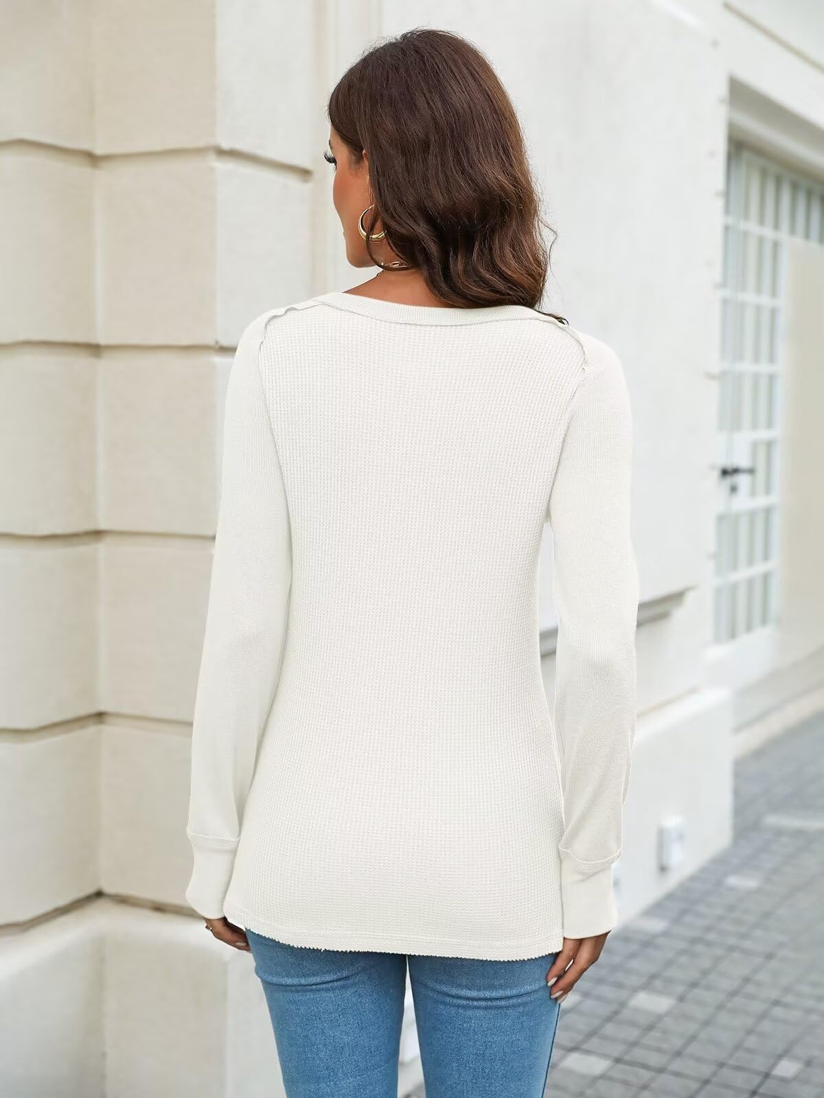 Women's Waffle Knit Thermal Long Sleeve Crewneck Tops - Slim Fit Fall Winter Shirts 2025 | Trendy Casual Wear for Work, Date & Everyday Outfits