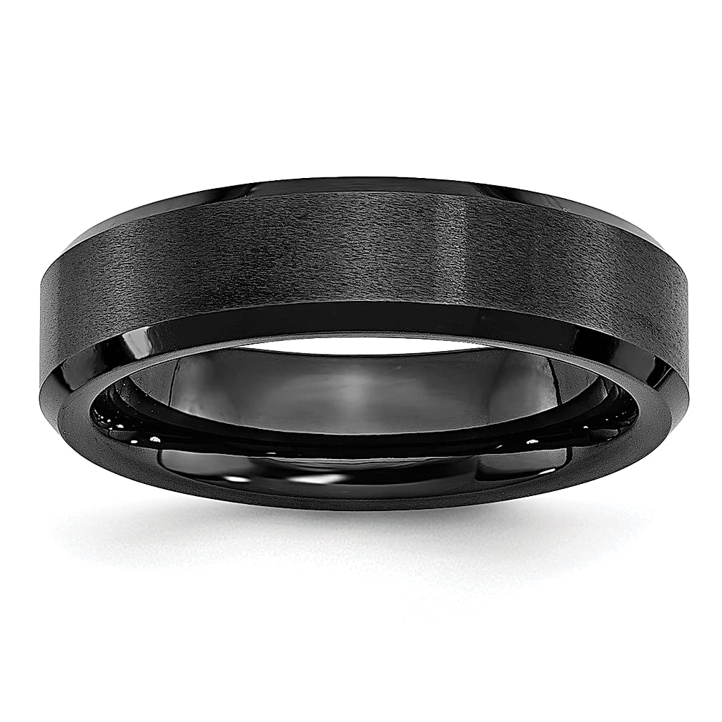 Black Ceramic Beveled Edge 6mm Band Ring for Men - Classic Wedding Ring, Fashion Jewelry Gift for Dad, Husband & Boyfriend - Perfect for Anniversaries, Engagements & Special Occasions