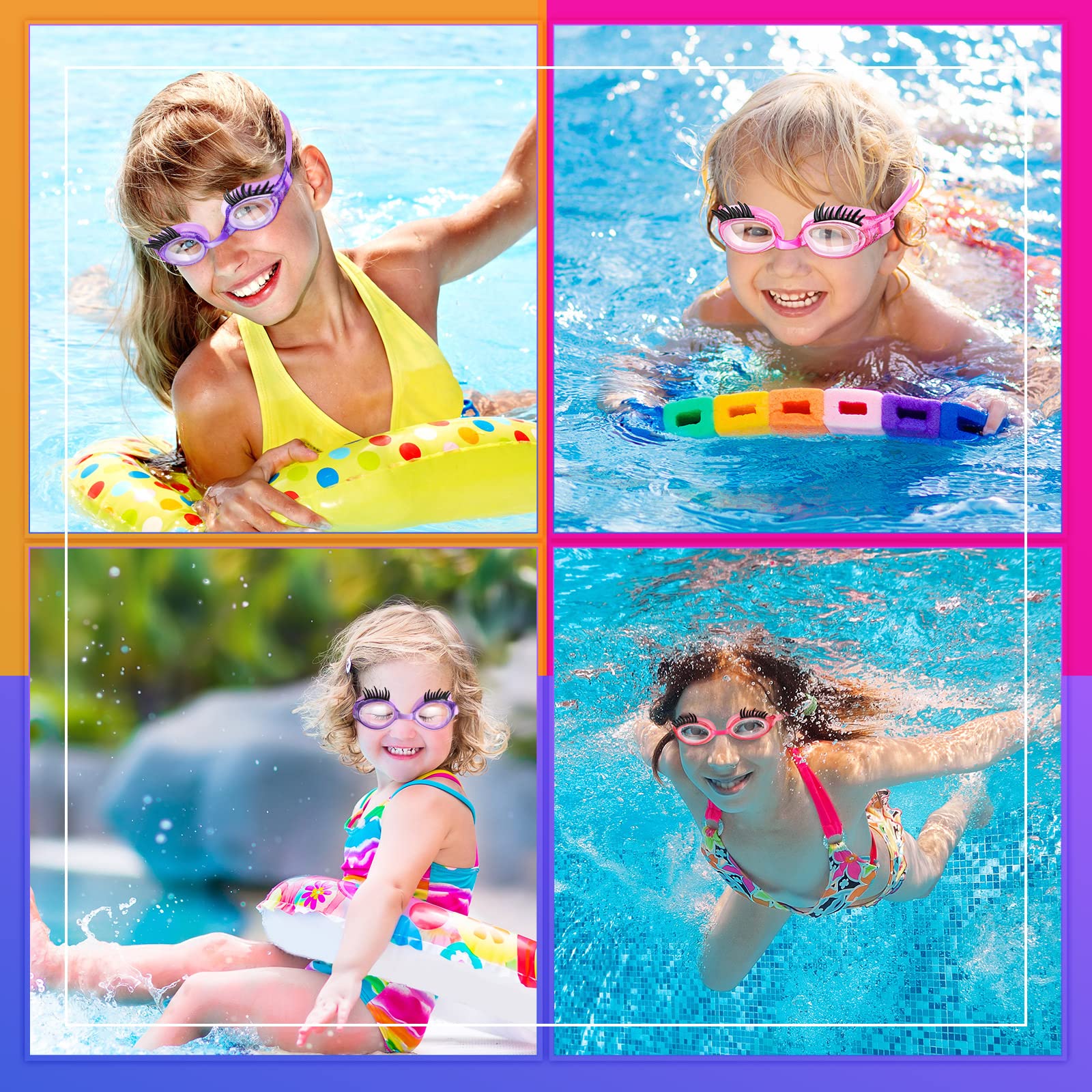 Konohan 2 Pack Kids Swim Goggles with Eyelashes - No Slip Leak Proof, Anti Fog & UV Protection for Girls - Perfect for Swimming, Lash Extensions & Water Activities