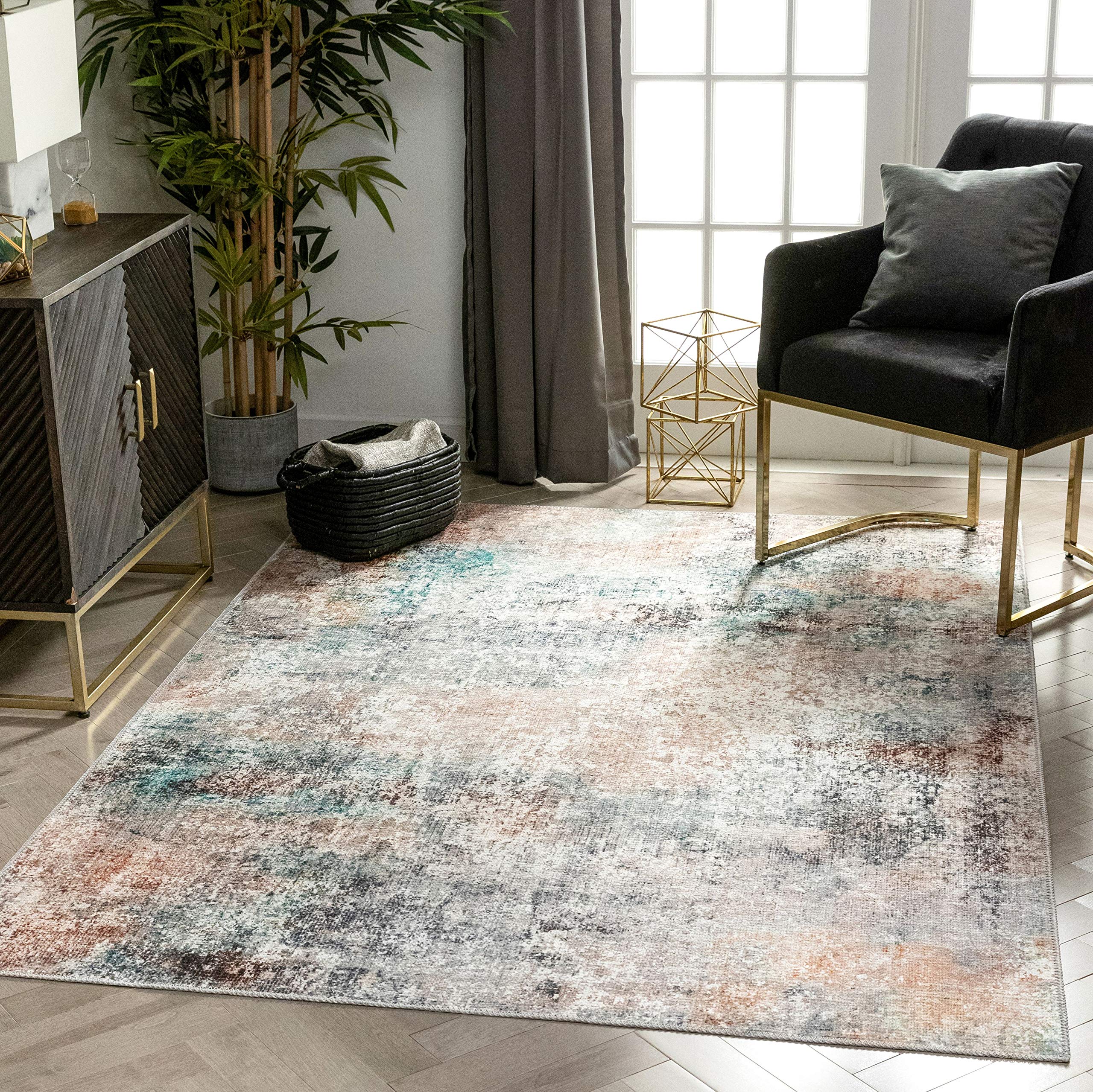 Well Woven Amesti Light Blue Machine Washable Contemporary Abstract Distressed Area Rug 7'10