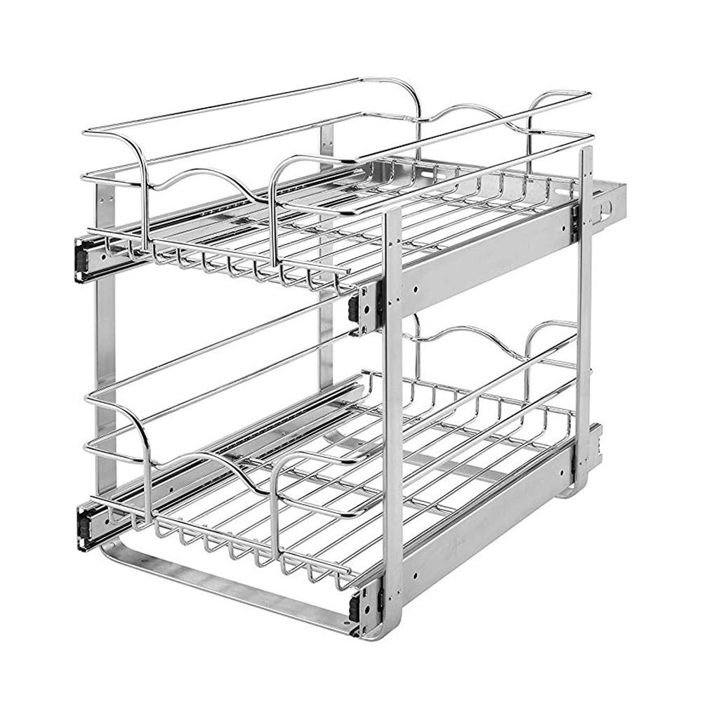Rev-A-Shelf 15x22 Inch Chrome 2-Tier Pull Out Wire Basket Organizer for Kitchen Cabinets - Space Saving Storage Solution for Pots, Pans & Utensils