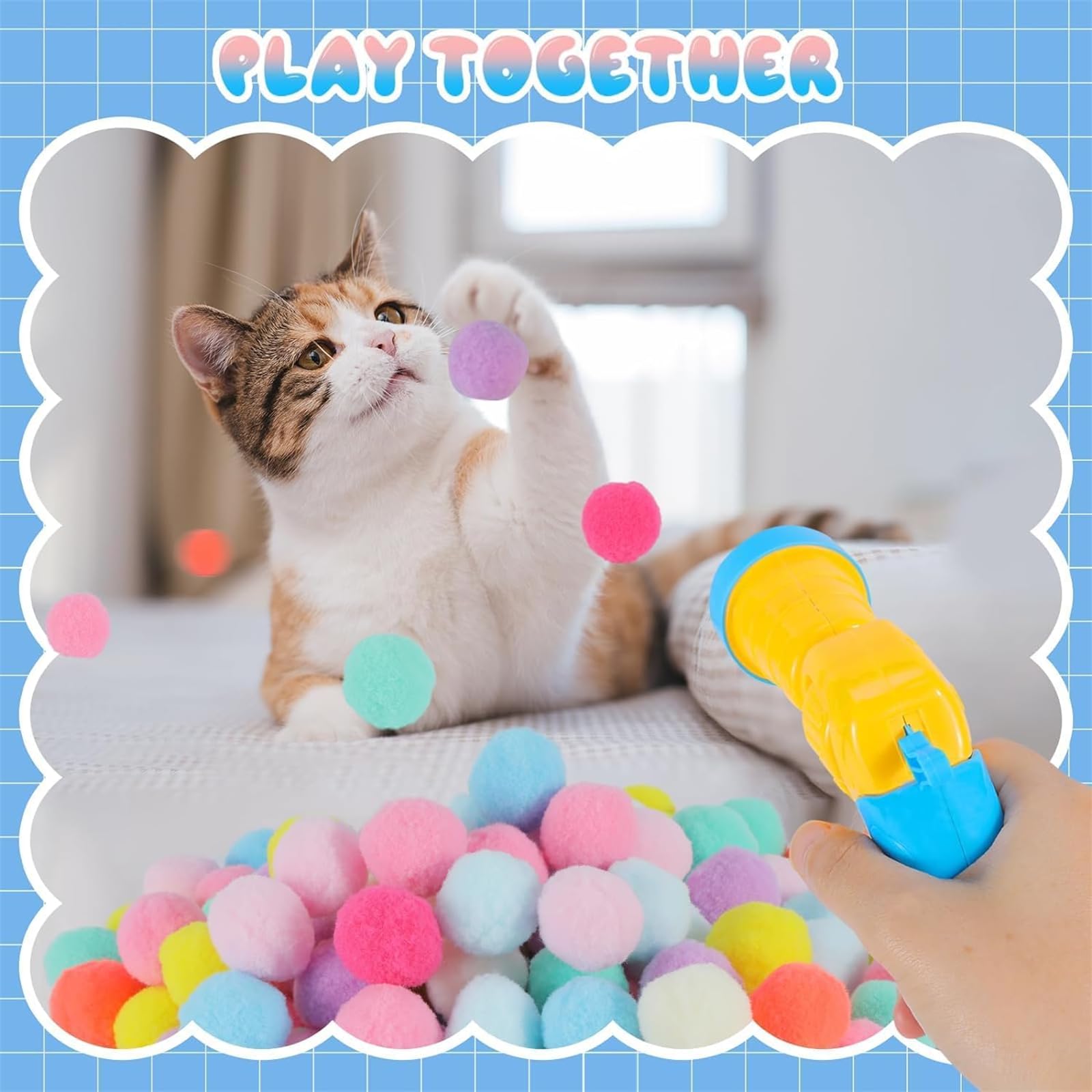 Interactive Cat Toy Ball with Launcher & 30 Plush Balls - Fun Silent Elastic Cat Toys for Indoor Play - Engaging Interactive Cat Toys for Kittens & Adult Cats - Perfect for Solo Play, Bonding Time & Exercise