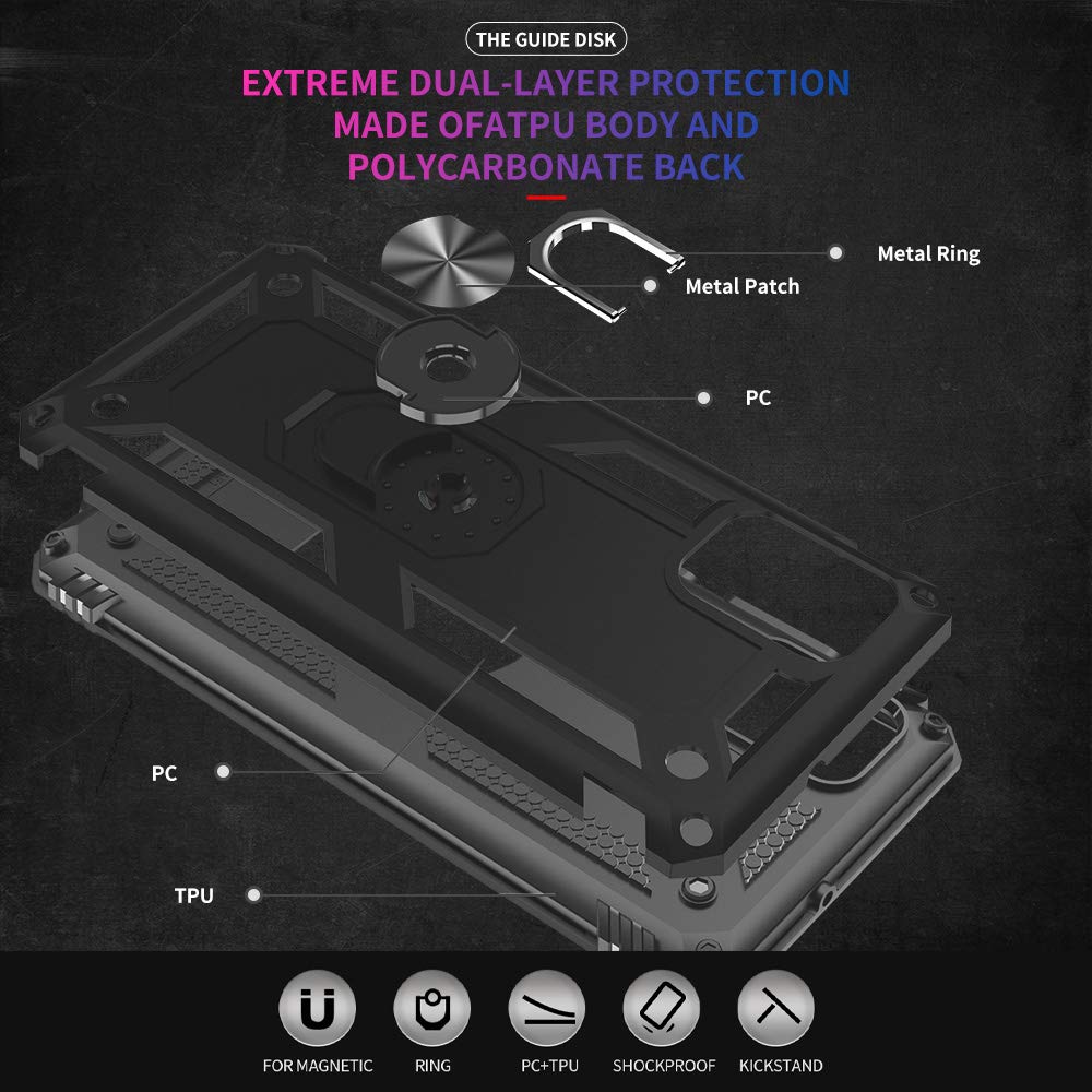 Samsung Galaxy A71 5G Case with Screen Protector - Military Grade Shockproof Phone Cover with Ring Stand, Compatible with Samsung A71 5G (Black) - Perfect for Outdoor Activities, Travel & Daily Protection
