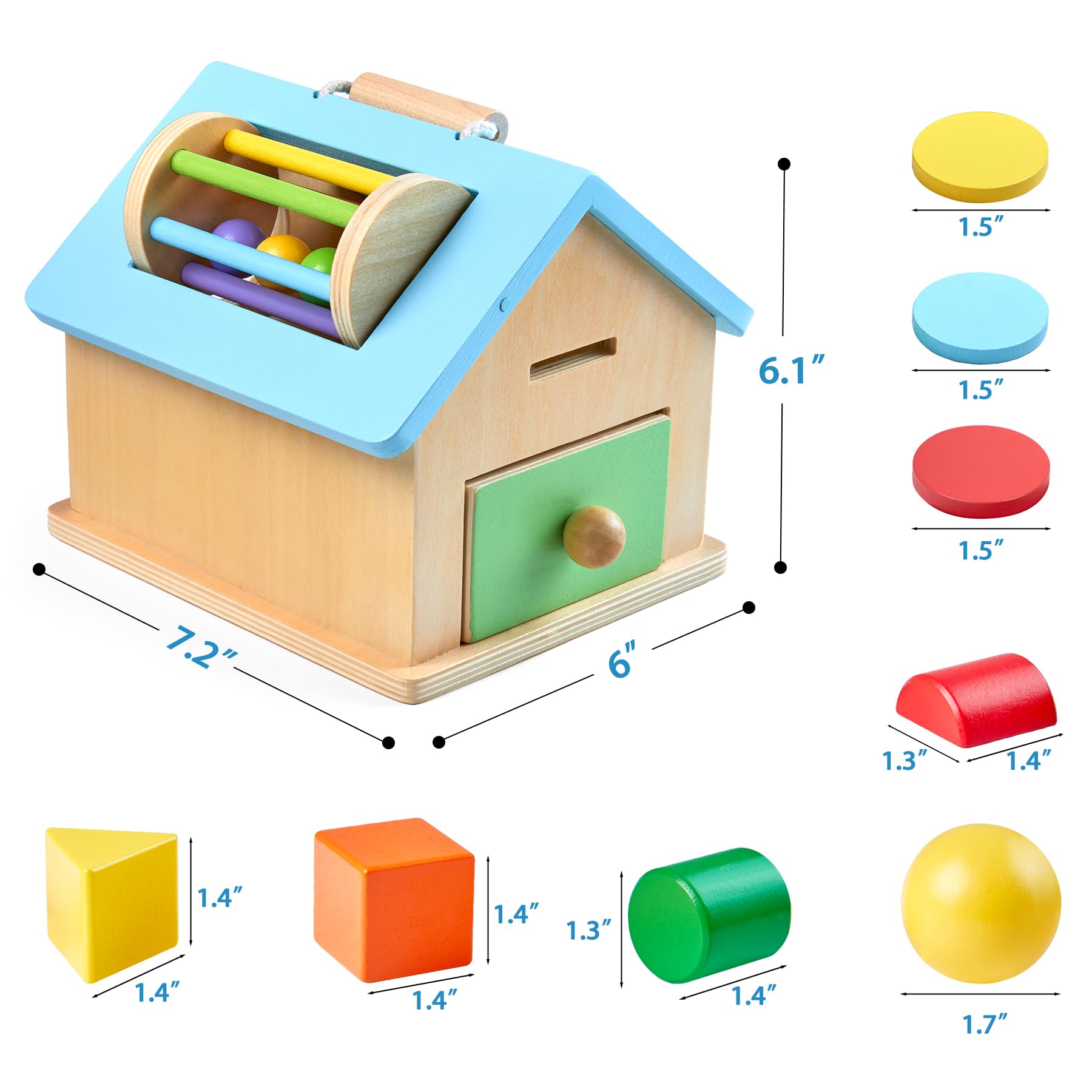 Montessori Wooden Toys for 1 2 3 Year Old Boys & Girls - 5-in-1 Baby Drop Toy with Shape Sorter & Stacking Blocks | Early Learning Educational Toys for Toddlers 12-36 Months | Perfect Gift for Birthday, Christmas & Home Preschool Activities