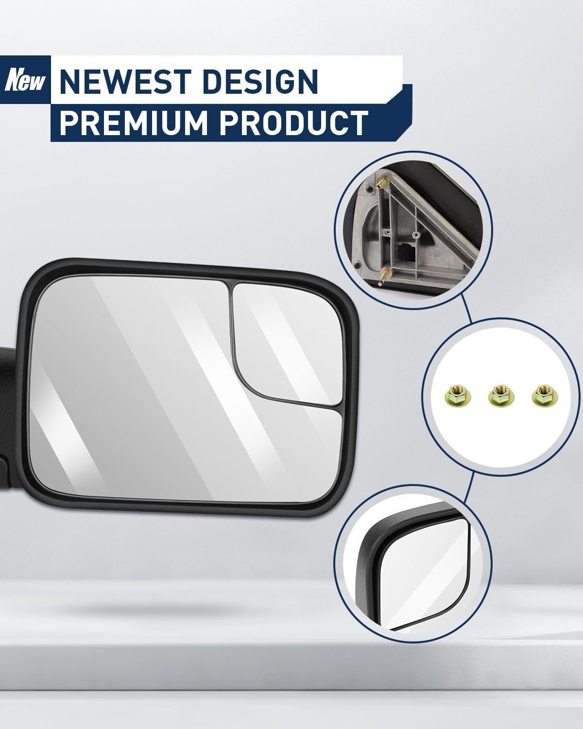 ECCPP Manual Towing Mirrors for Dodge Ram 1500 2002-2008 & Ram 2500/3500 2003-2009 - Black Left & Right Side Mirrors (No Heat, No Turn Signal) - Perfect for Towing Trailers, Boats & Campers