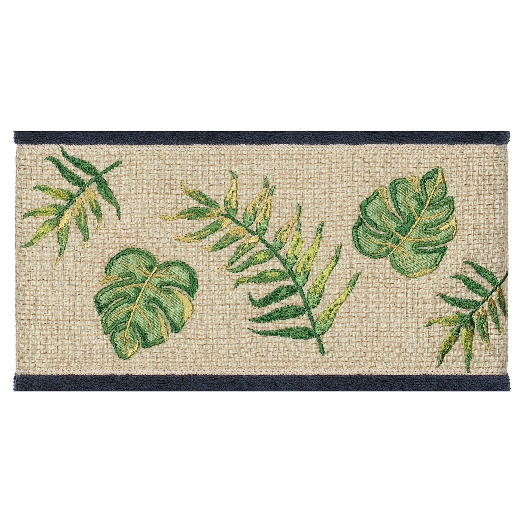 Premium Turkish Cotton 4-Piece Bath Towel Set - Luxurious Palm Fronds Embroidery in Midnight Blue | Soft & Absorbent for Spa, Bathroom & Beach Use