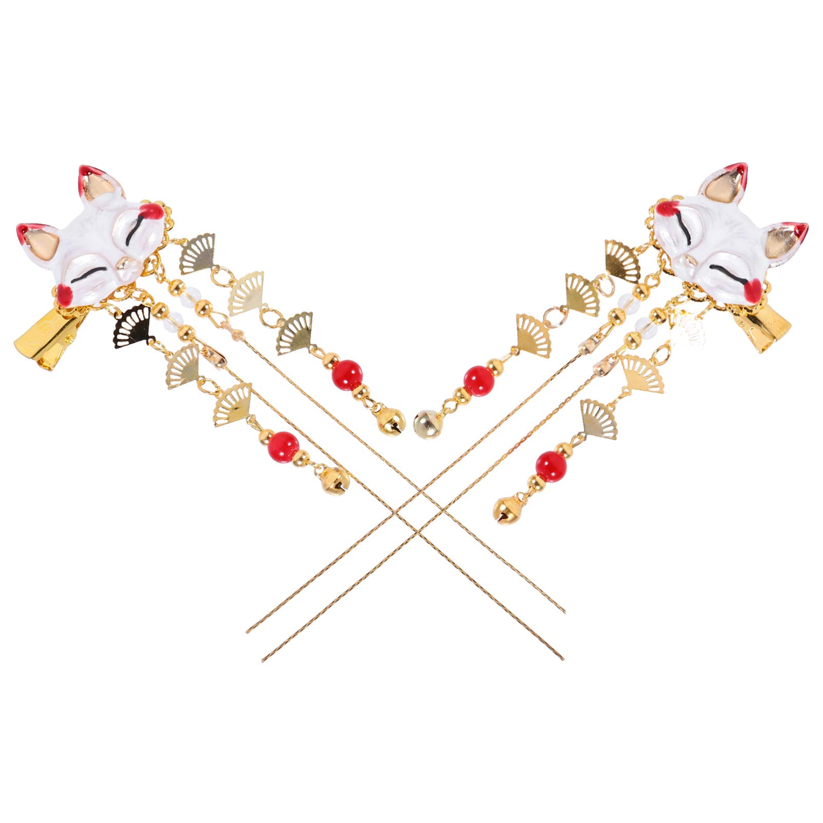 Lurrose Pearl Hair Clips 2PCS - Vintage Fox Japanese Hairpins for Women, Elegant Alloy Tassel Headdress Bridal Hair Accessories (Perfect for Weddings, Parties & Daily Styling)