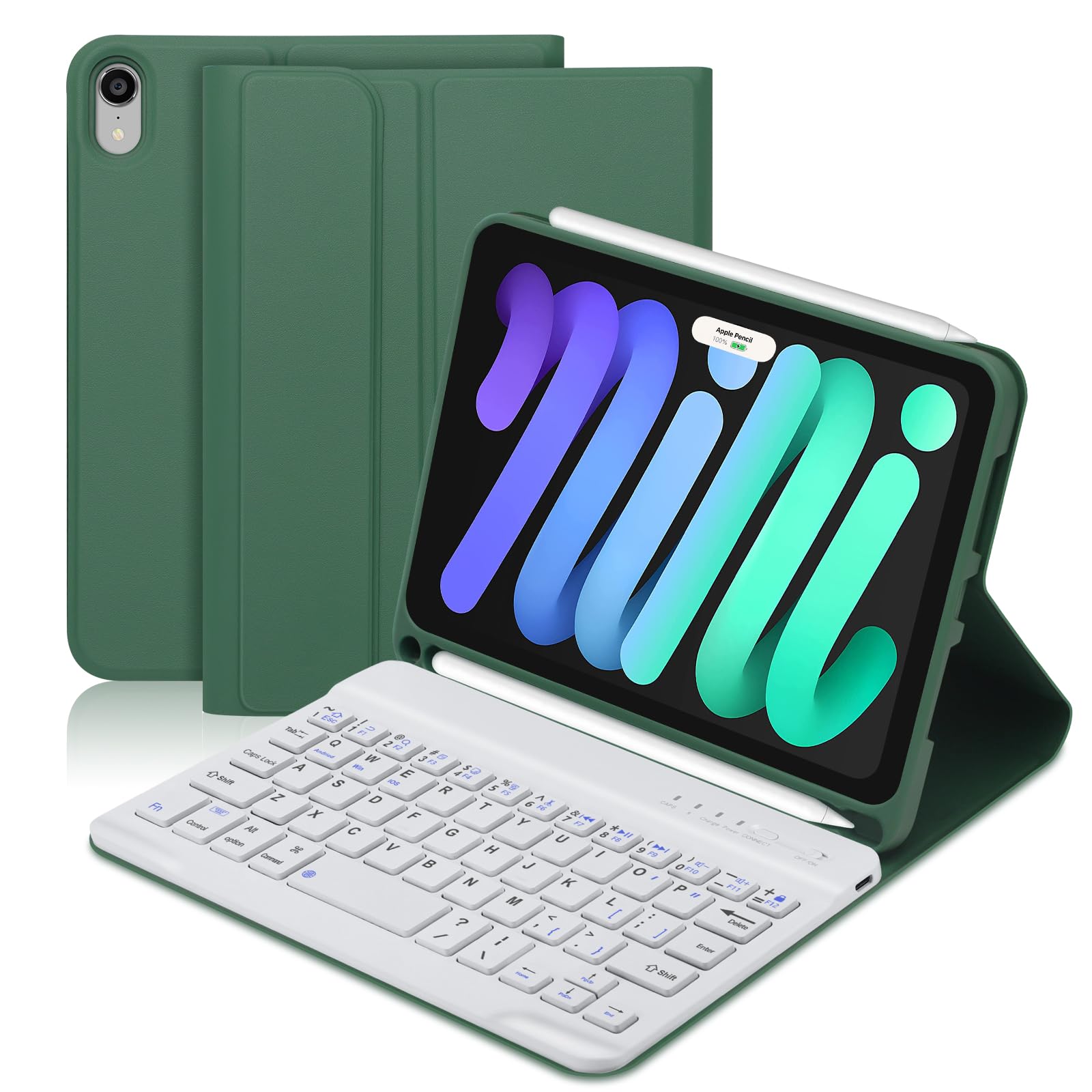 BORIYUAN iPad Mini 6 Keyboard Case 2021 - Detachable Wireless Bluetooth Keyboard Slim Folio Cover with Built-in Apple Pencil Holder for iPad Mini 6th Gen 8.3
