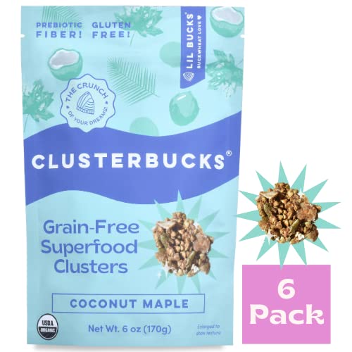Organic Sprouted Buckwheat Clusters - Gluten Free, Gut Friendly Snack (Coco Maple Flavor, 6 Pack) | Regenerative Farmed | Healthy On-The-Go Breakfast & Vegan Protein Snack for Work, Hiking & Travel