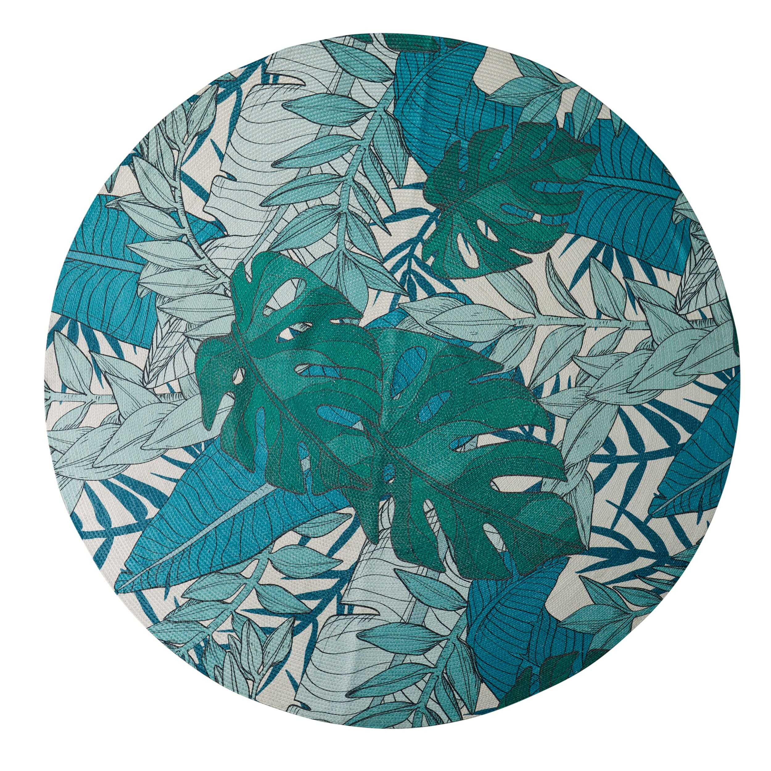 Aruba Blue Green Tropical Print Round Outdoor Rug 180cm - Waterproof & UV Resistant Patio Mat for Poolside, Garden, and Deck Decor