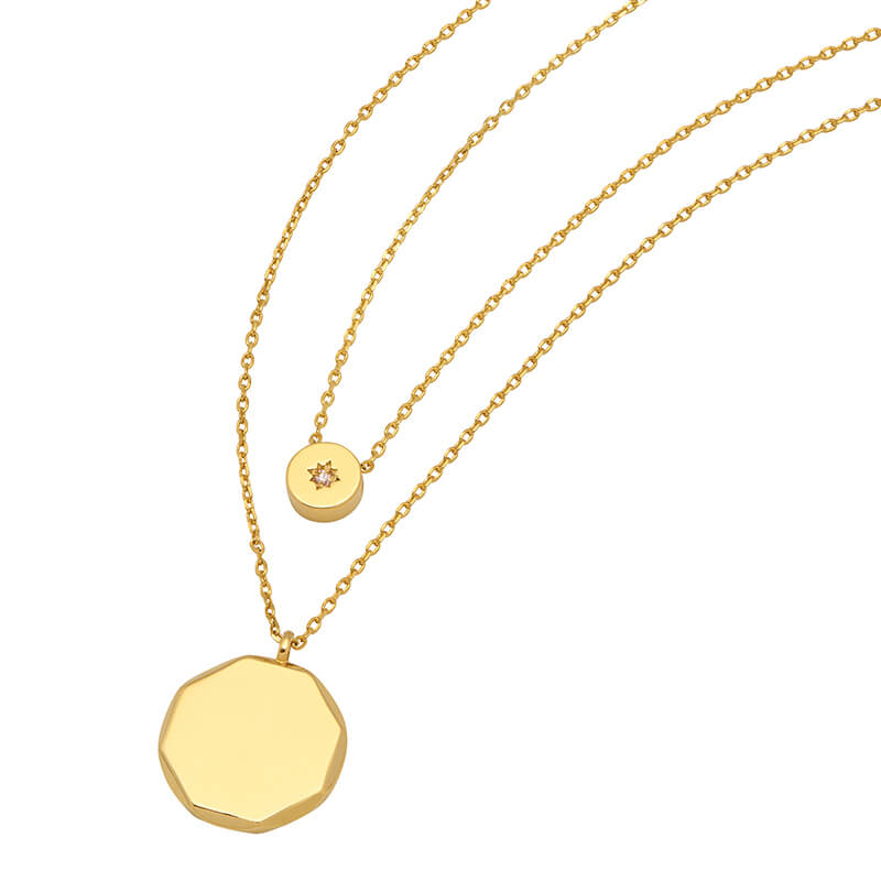 Double Chain CZ Slider and Disc Necklace for Women - Elegant Layered Pendant Necklace for Party, Date Night & Special Occasions