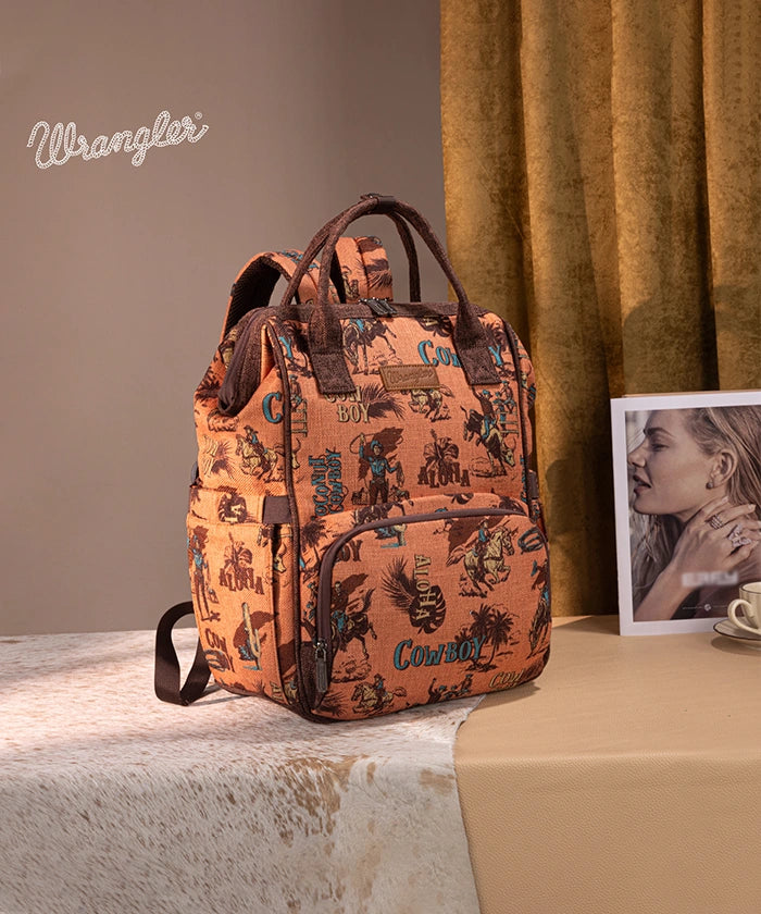 Wrangler Cowboy Print Diaper Bag - Stylish Baby Essentials Organizer for Travel, Outings & Parenting | Western-Themed Diaper Backpack for Moms & Dads
