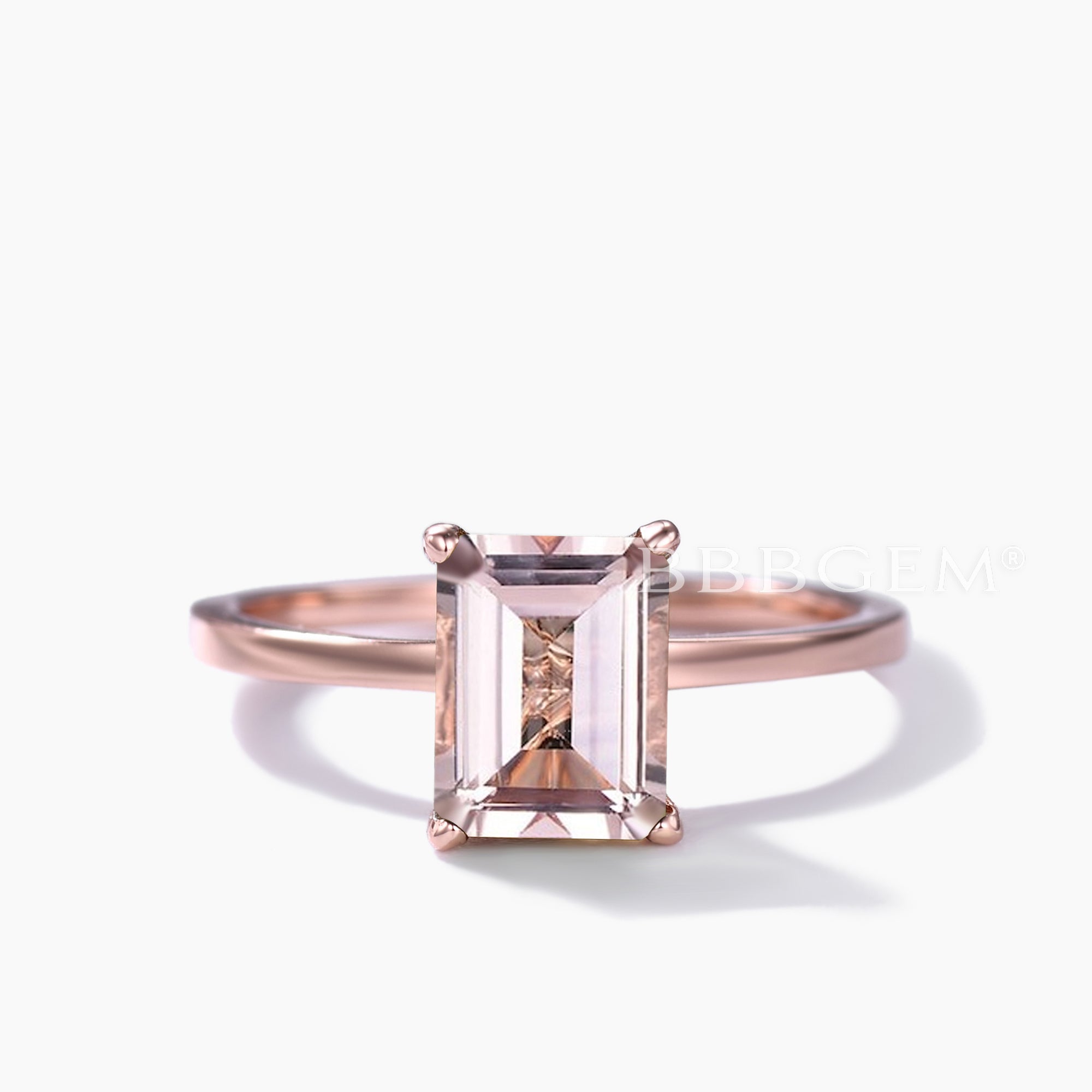 6x8mm Emerald Cut Morganite Solitaire Engagement Ring with Diamond Hidden Halo - Perfect for Proposals, Anniversaries & Bridal Jewelry