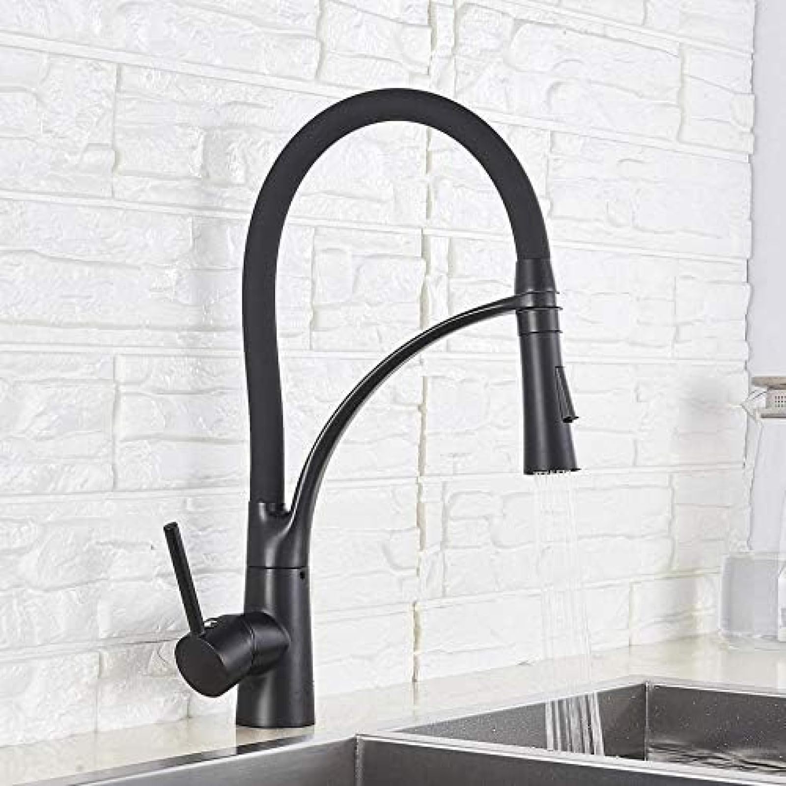 CRJUS Black Pull Down Kitchen Faucet with Swivel Spout - Deck Mounted Hot & Cold Water Mixer Tap for Sink - Perfect for Modern Kitchens, Cooking, Washing Dishes & Food Prep
