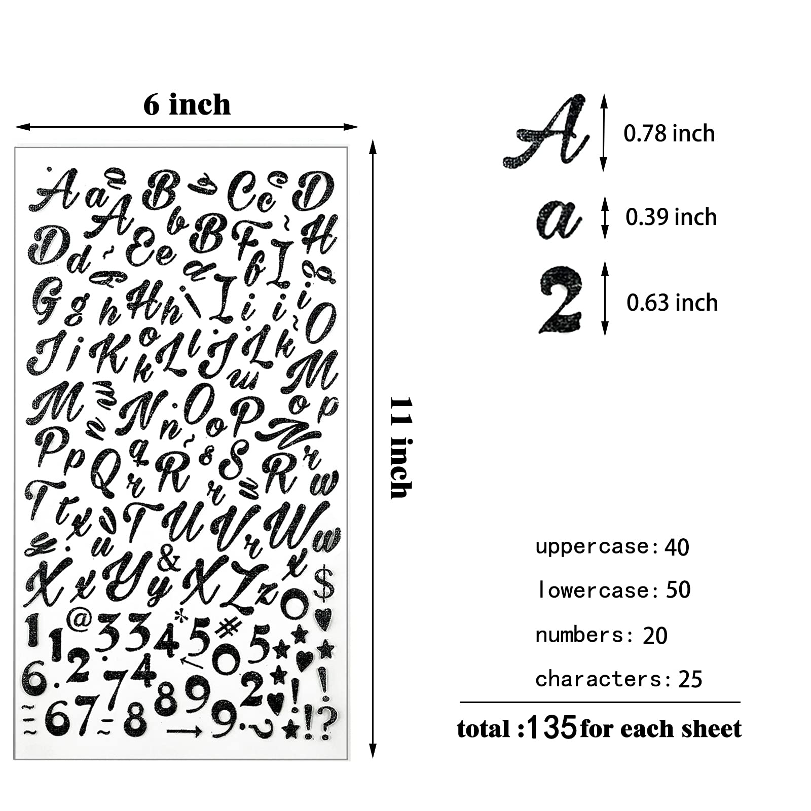810pcs Glitter Cursive Alphabet & Number Stickers - Self Adhesive Script Letters for Scrapbooking, Graduation Cap Decoration, DIY Crafts - Black, Silver, Gold - Perfect for Card Making, Journaling, and Party Decorations