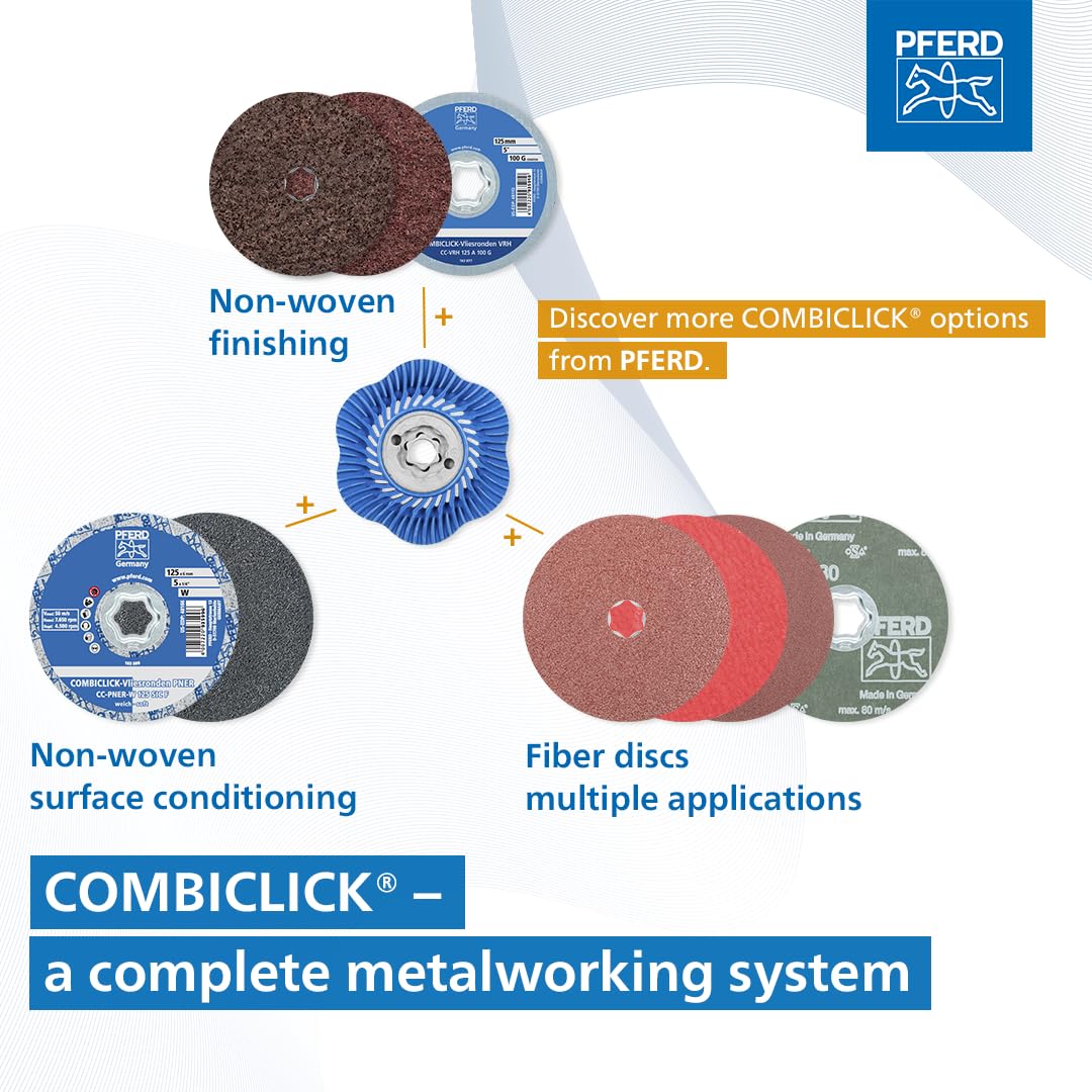 PFERD COMBICLICK 5-Inch 19-Piece Disc Set | 5/8-11 Thread | Coarse Grinding to Polishing | Angle Grinder Accessories | Perfect for Metalworking, Wood Sanding & Surface Preparation