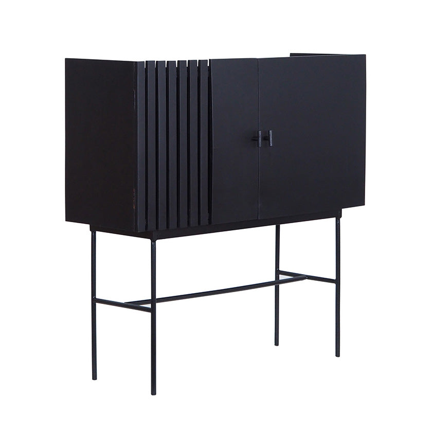 SHANTI 120cm Tall Sideboard - Solid Acacia Wood Cabinet with Black Finish | Perfect for Dining Room Storage, Living Room Organization & Entryway Decor
