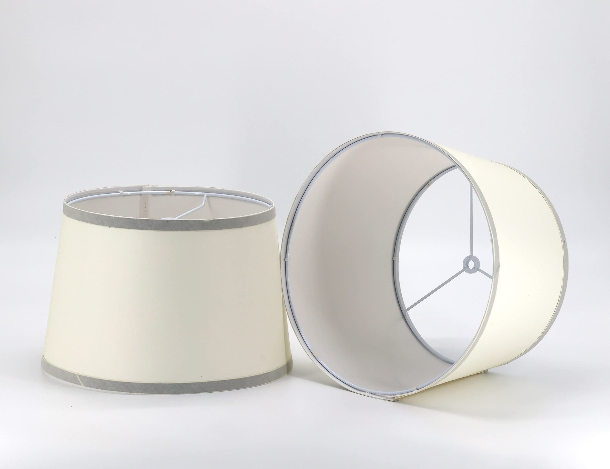 WANKAI Handcrafted Drum Cylinder Fabric Lamp Shade Set of 2 - Medium Flaxen Linen Lampshades for Floor & Table Lamps (13x14x10 Inches) - White Powder Coated Spider Fitter - Perfect for Living Room, Bedroom & Office Lighting Decor