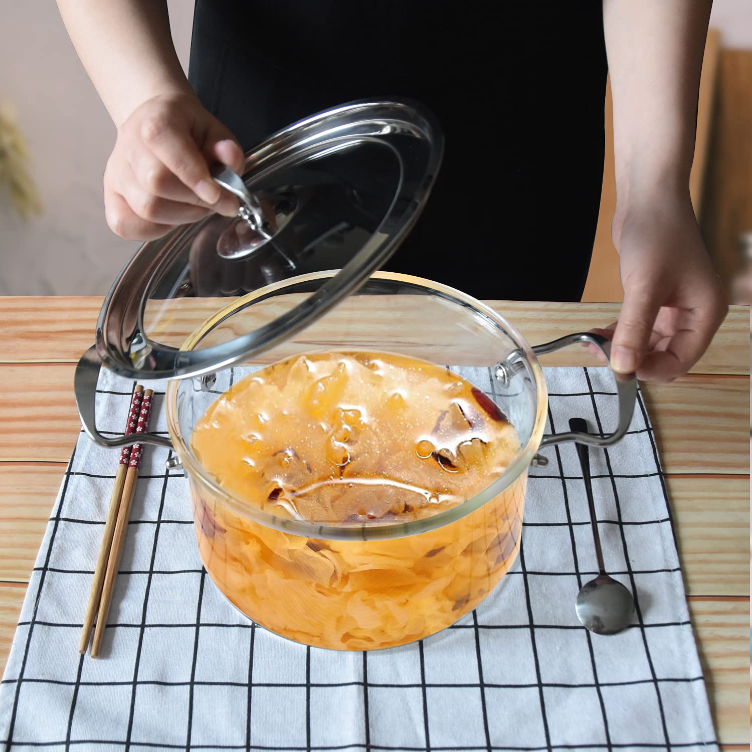 Heat Resistant Glass Saucepan with Lid - 2.3L Borosilicate Glass Cookware for Electric Stove, Induction - Perfect for Cooking Soup, Boiling Milk, Preparing Baby Food & Kitchen Use