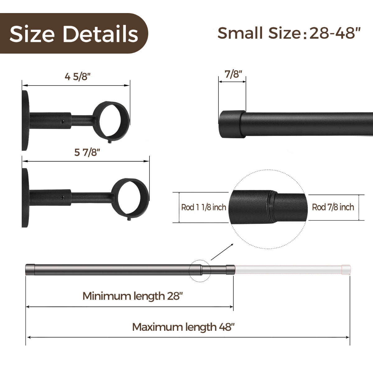 Jaylon Window Curtain Rods Set - Adjustable Tension Rods for Windows & Doors - Heavy Duty Curtain Hardware Collection (Perfect for Living Room, Bedroom, Kitchen & Dorm Decor)