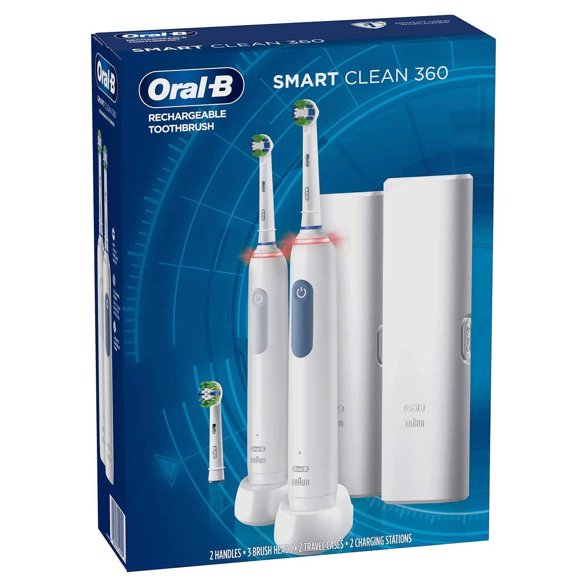 Oral-B Smart Clean 360 Rechargeable Electric Toothbrush with Bluetooth Connectivity - 2 Pack Set for Family Sharing - Perfect for Home & Travel Dental Care