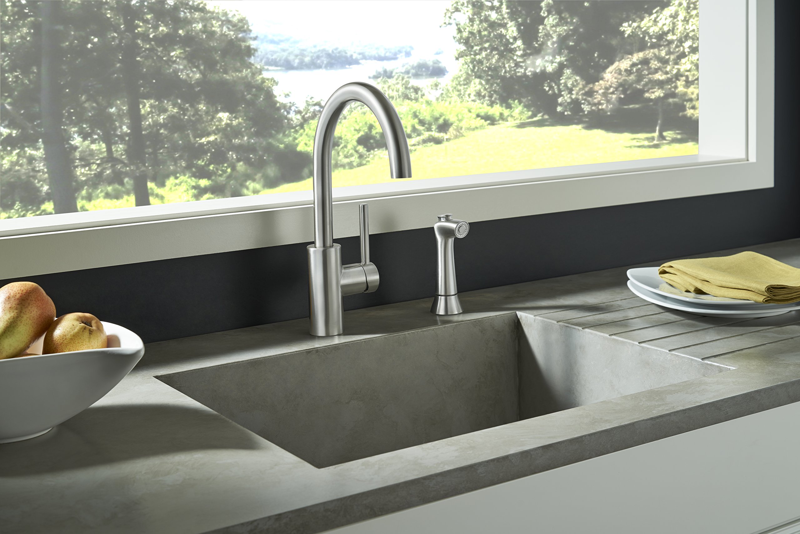 Pfister LF0294SLS Solo High Arc Single Handle Kitchen Sink Faucet with Side Sprayer - Stainless Steel Finish | Perfect for Modern Kitchens, Dishwashing & Food Prep