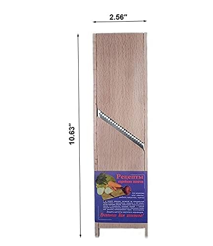 Premium Stainless Steel Wooden Grater Slicer - 2.56 x 10.63 Inch Kitchen Tool for Shredding Carrots, Cheese & Vegetables - Perfect for Korean Carrot Salad, Russian Salad & Meal Prep